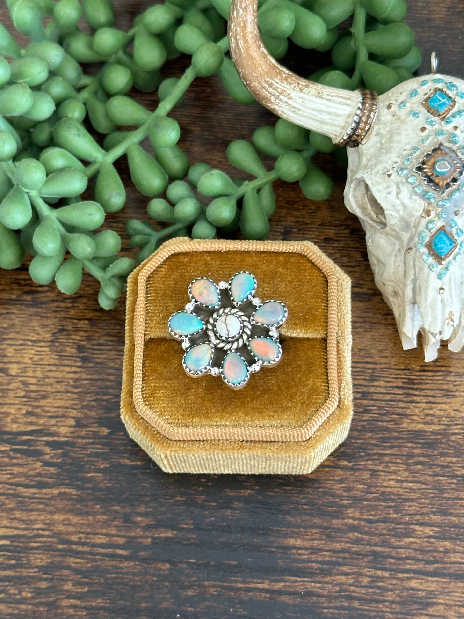 Southwest Handmade Multi Stone & Sterling Silver Adjustable Cluster Ring