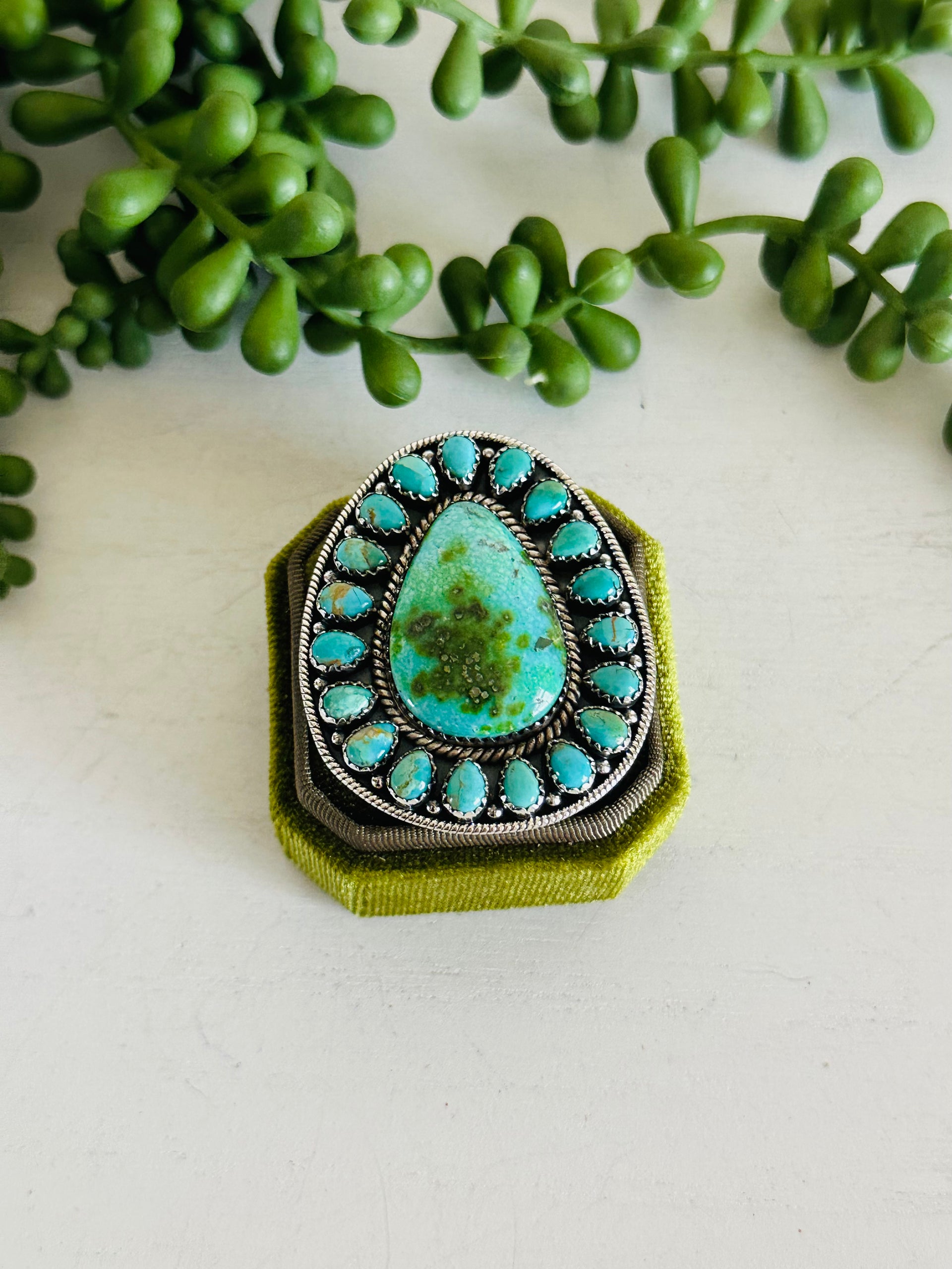 Southwest Handmade Multi Turquoise & Sterling Silver Adjustable Cluster Ring