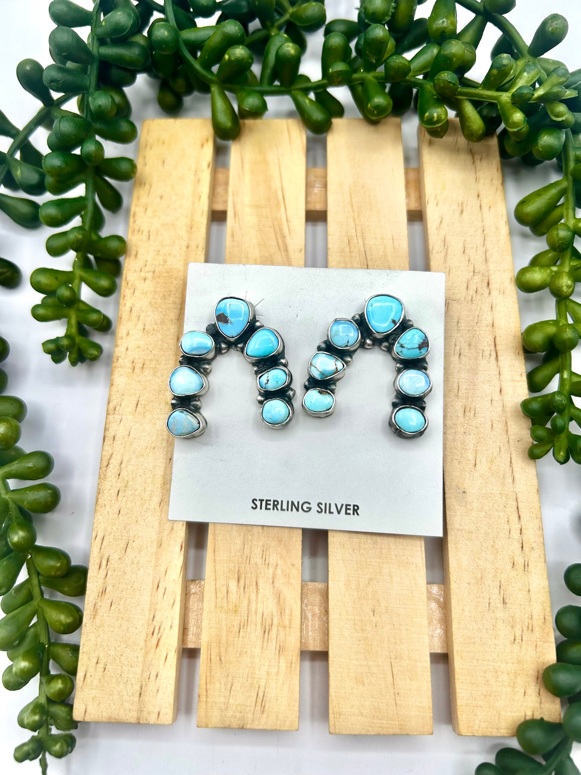 Navajo Made Golden Hill Turquoise & Sterling Silver Post Earrings