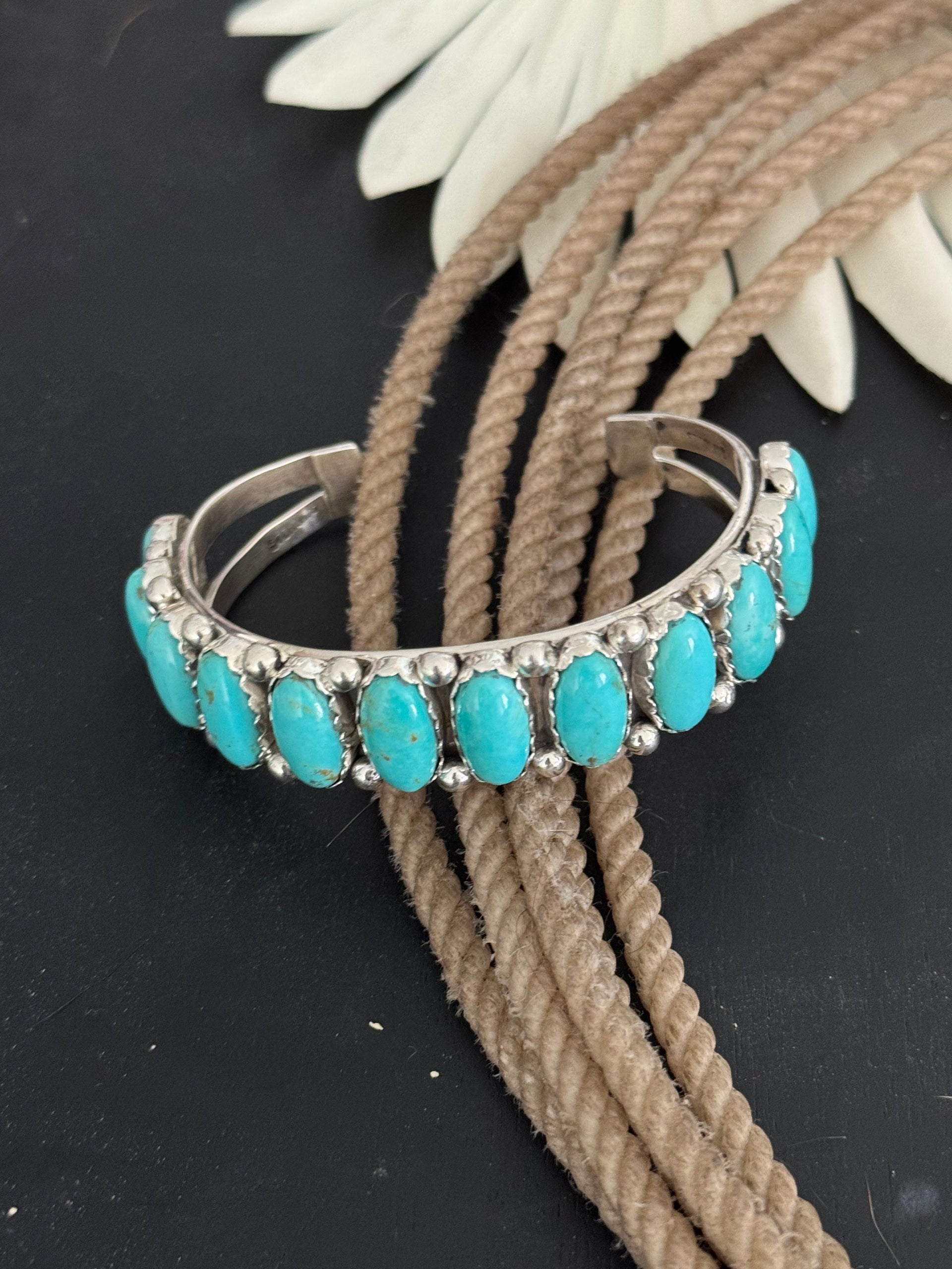 Navajo Made Kingman Turquoise & Sterling Silver Cuff Bracelet