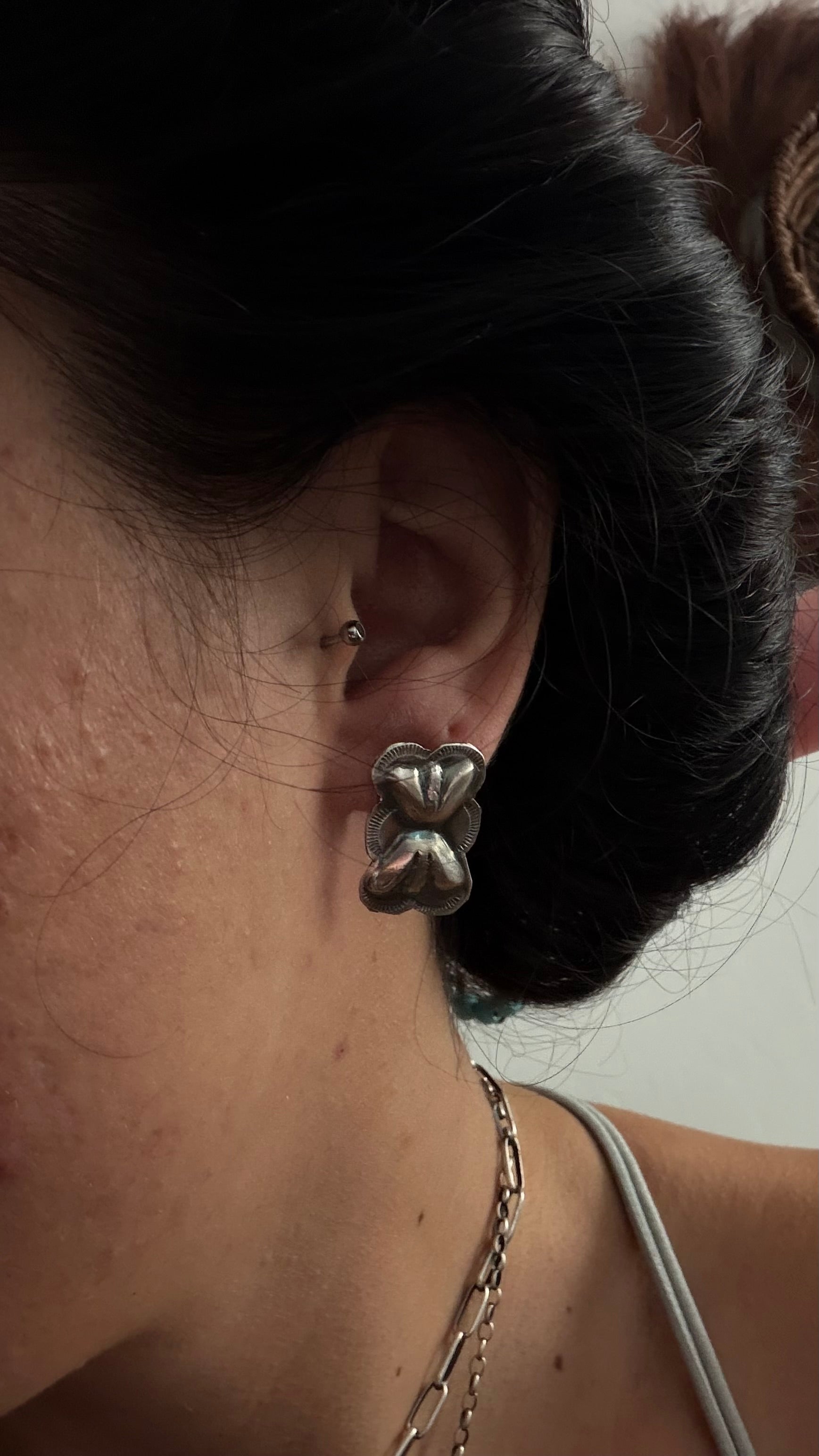 Navajo Made Sterling Silver Post Concho Earrings