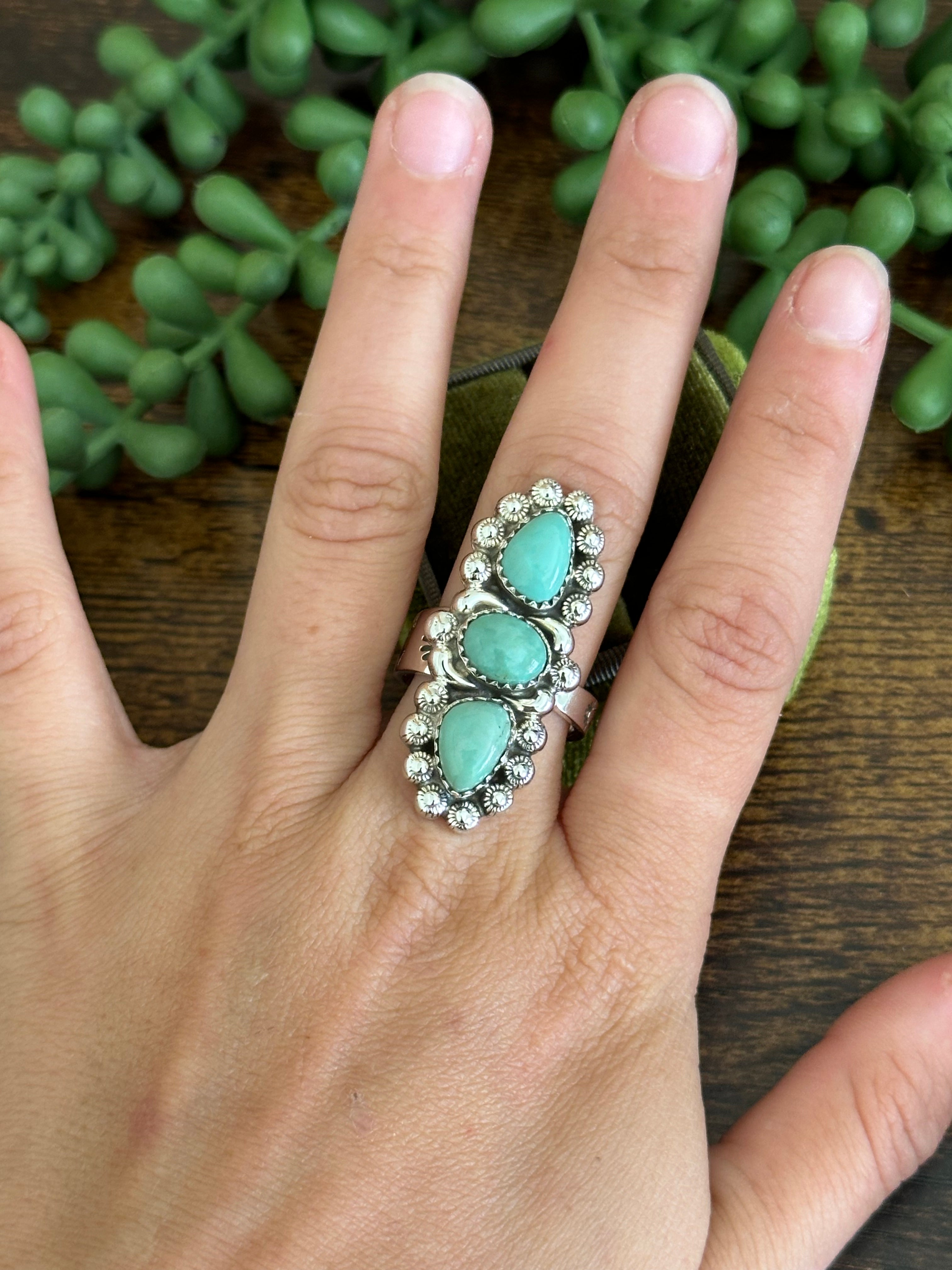 Southwest Handmade Kingman Turquoise & Sterling Silver Adjustable Ring