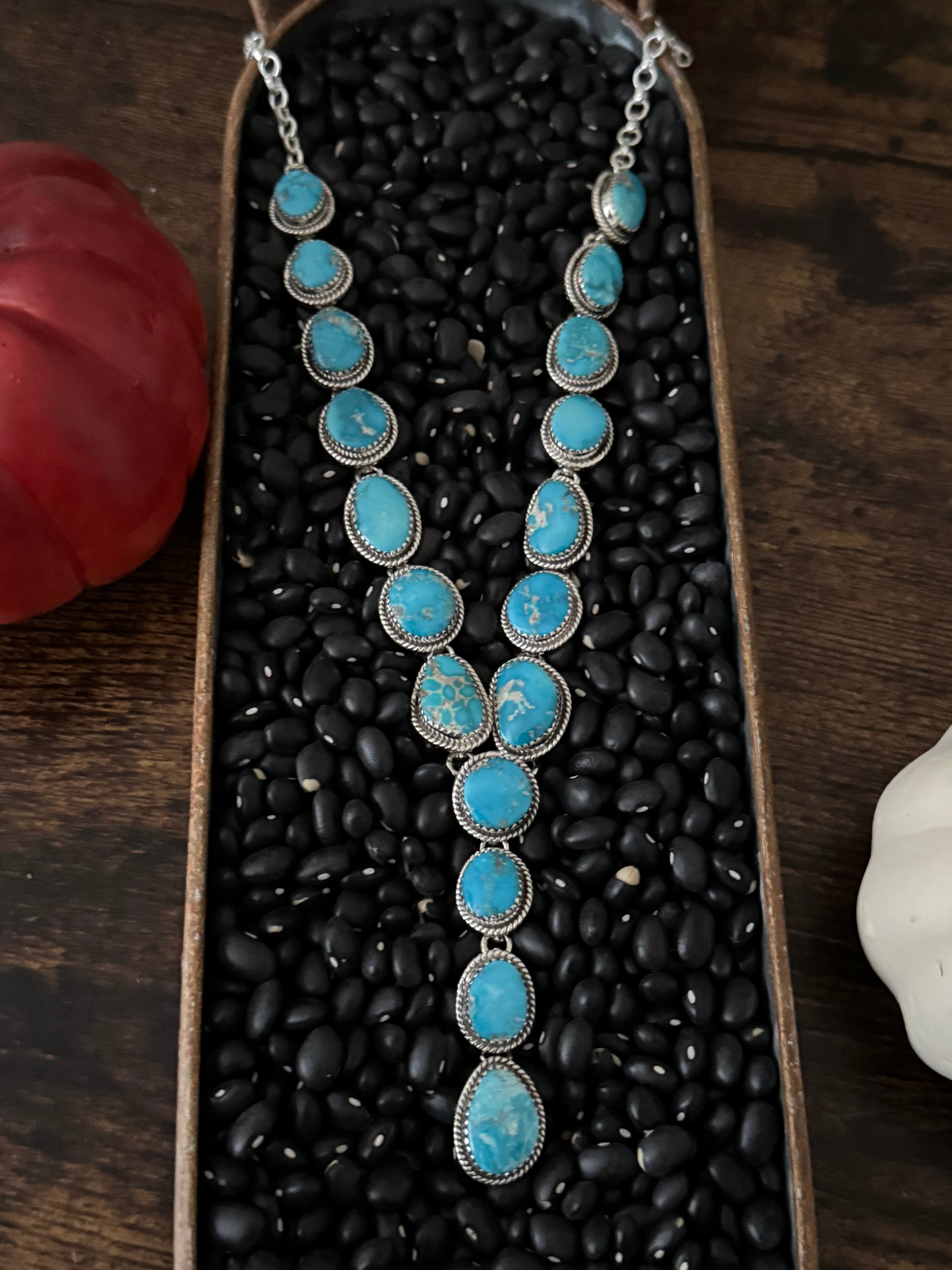 TTD Valley Blue Turquoise & Sterling Silver Lariat Necklace