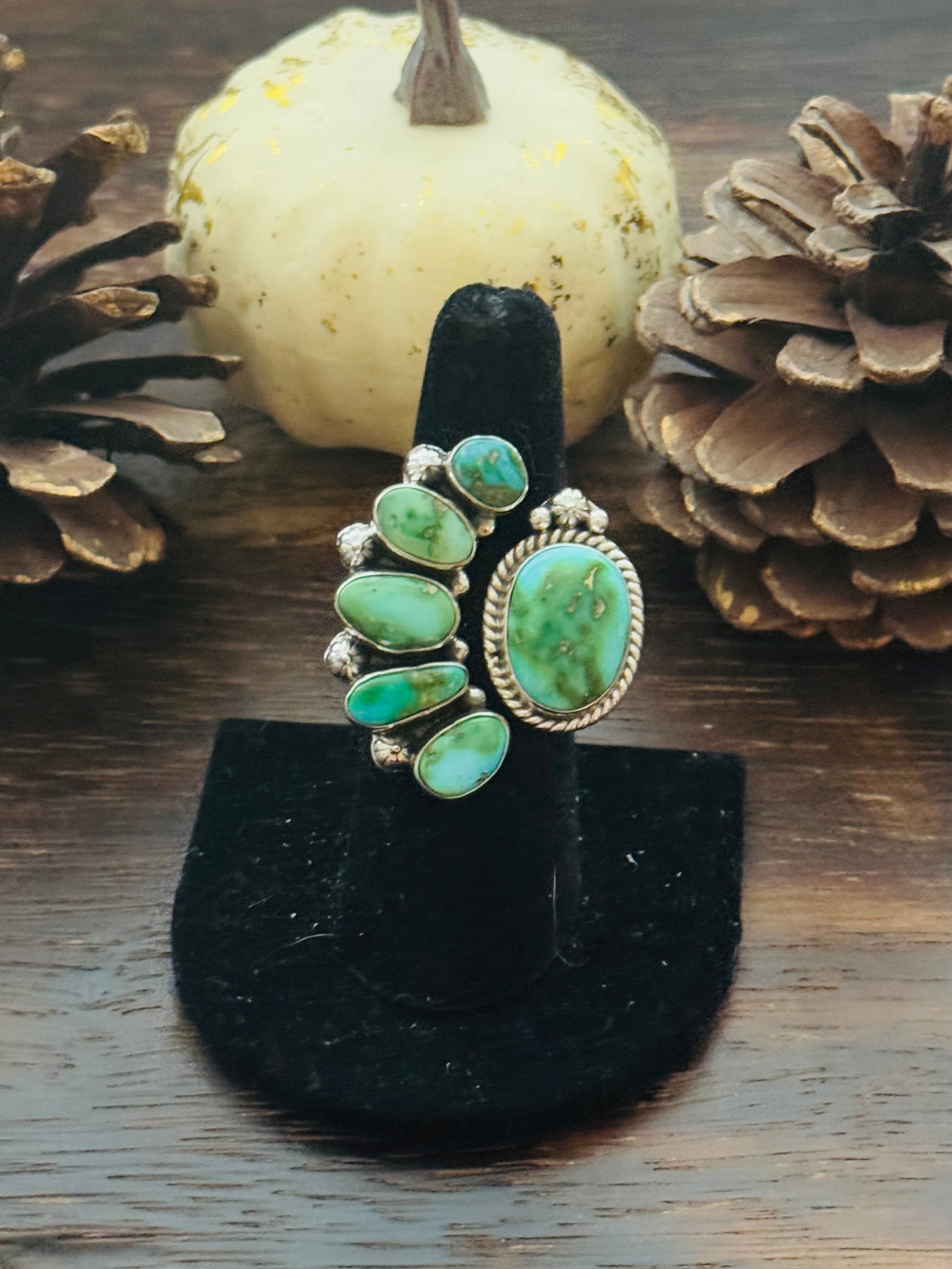 Southwest Handmade Sonoran Mountain Turquoise & Sterling Silver Adjustable Cluster Ring