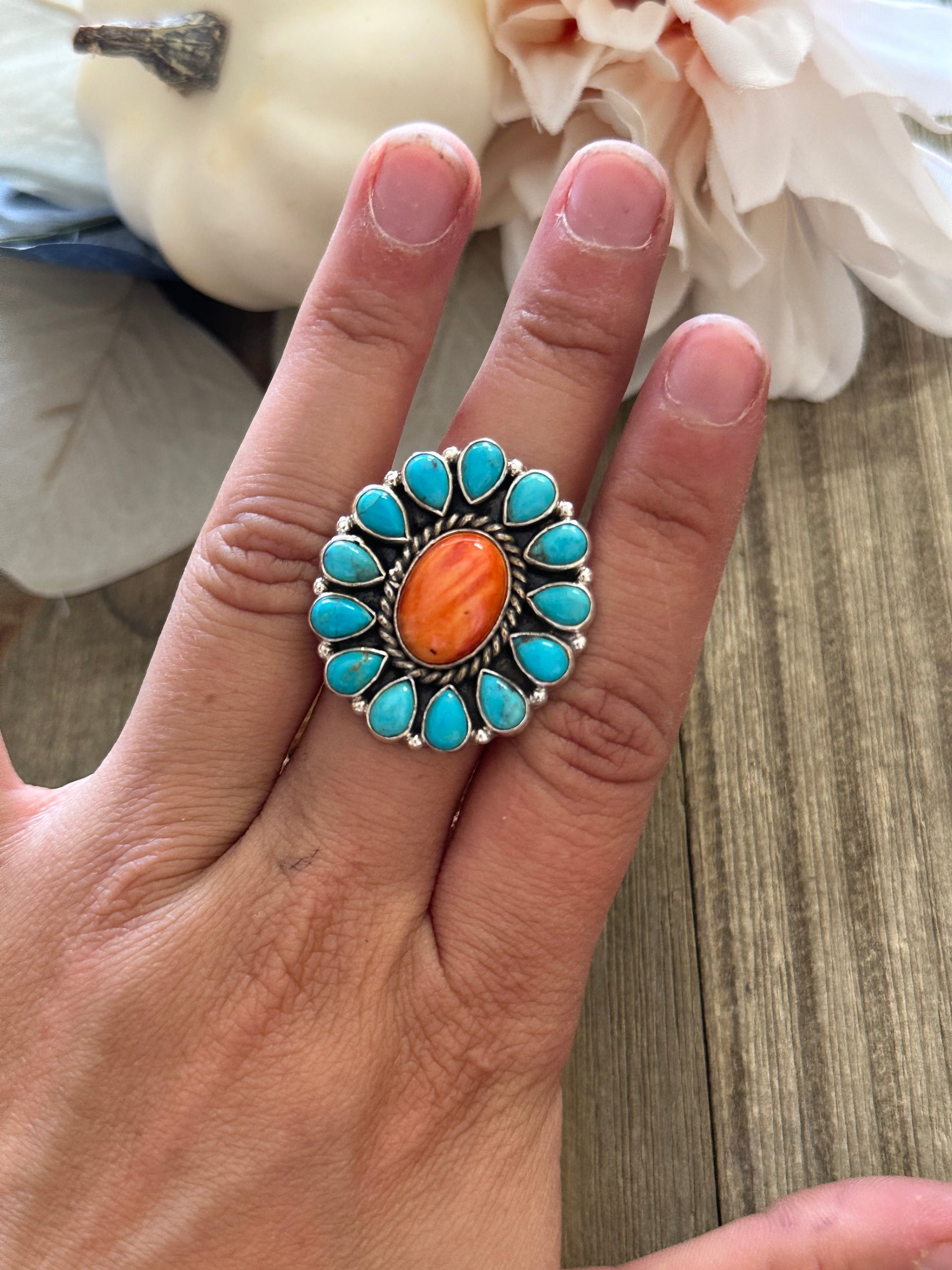 Southwest Handmade Multi Stone & Sterling Silver Adjustable Ring