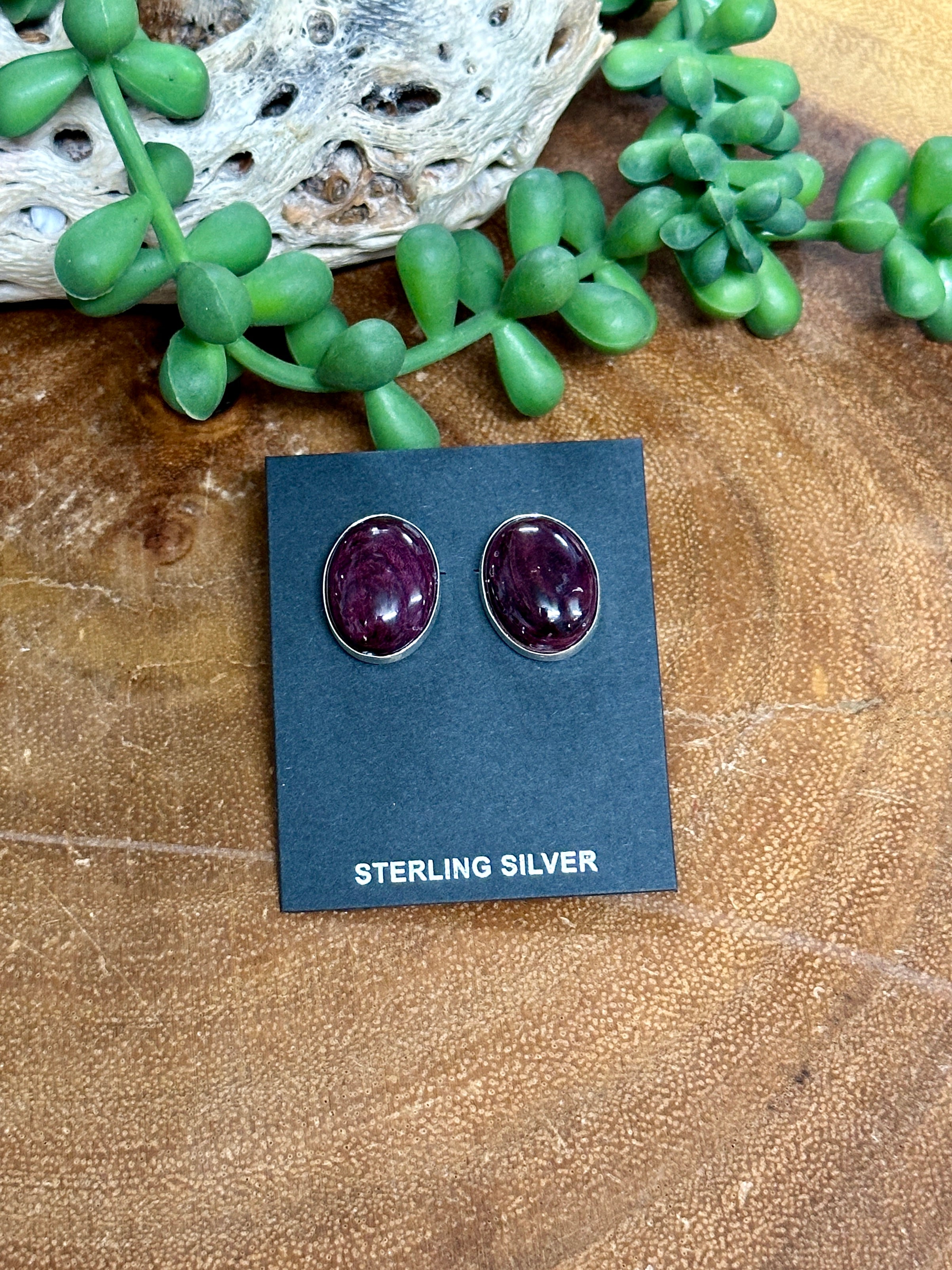 Southwest Handmade Purple Spiny Oyster & Sterling Silver Post Earrings