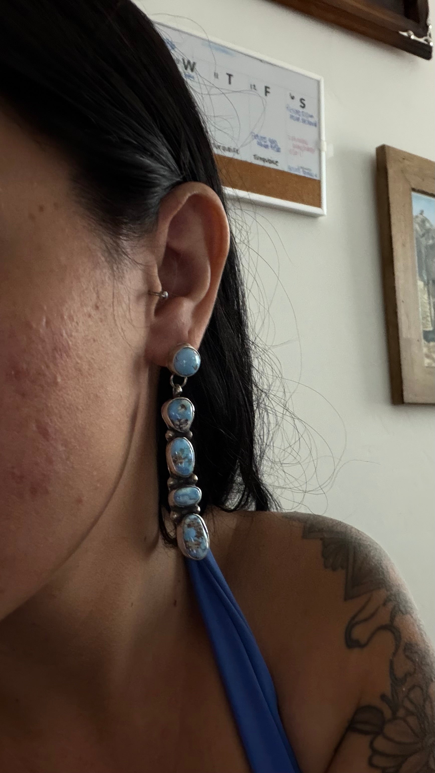 Ella Peters Golden Hills Turquoise & Sterling Silver Cluster Post Dangle Earrings