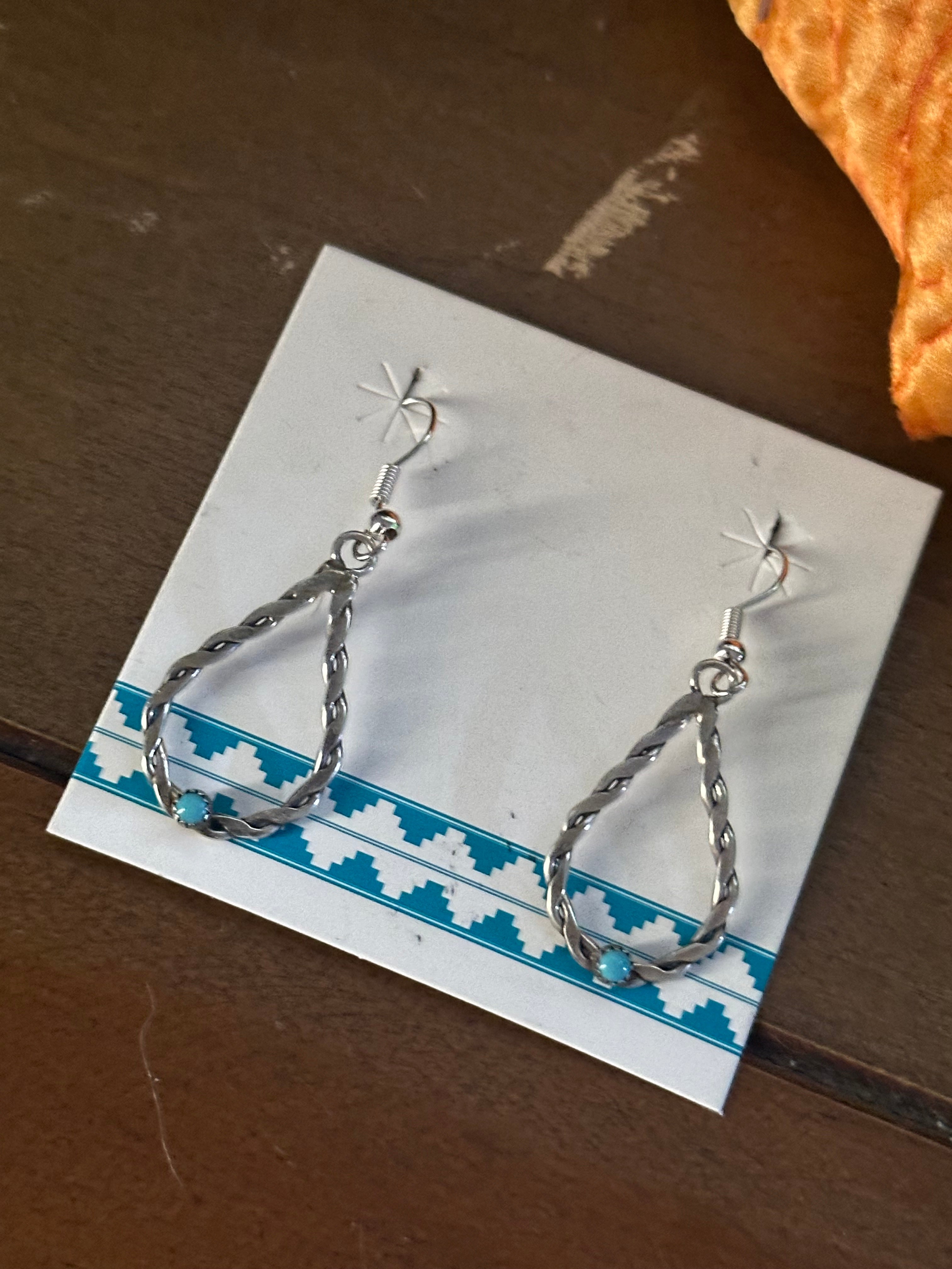 Navajo Made Kingman Turquoise & Sterling Silver Dangle Earrings