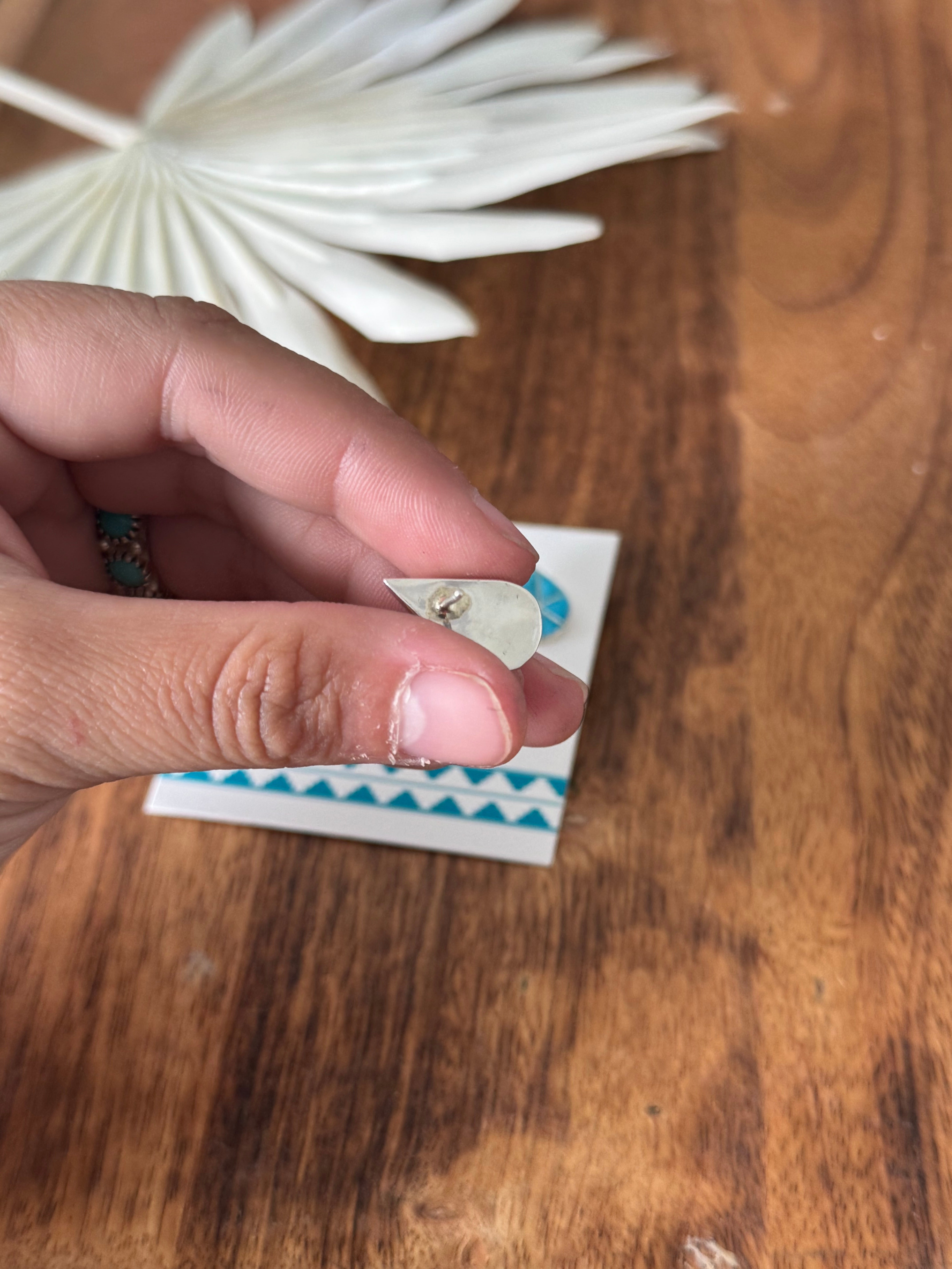 Zuni Made Turquoise & Sterling Silver Inlay Post Earrings