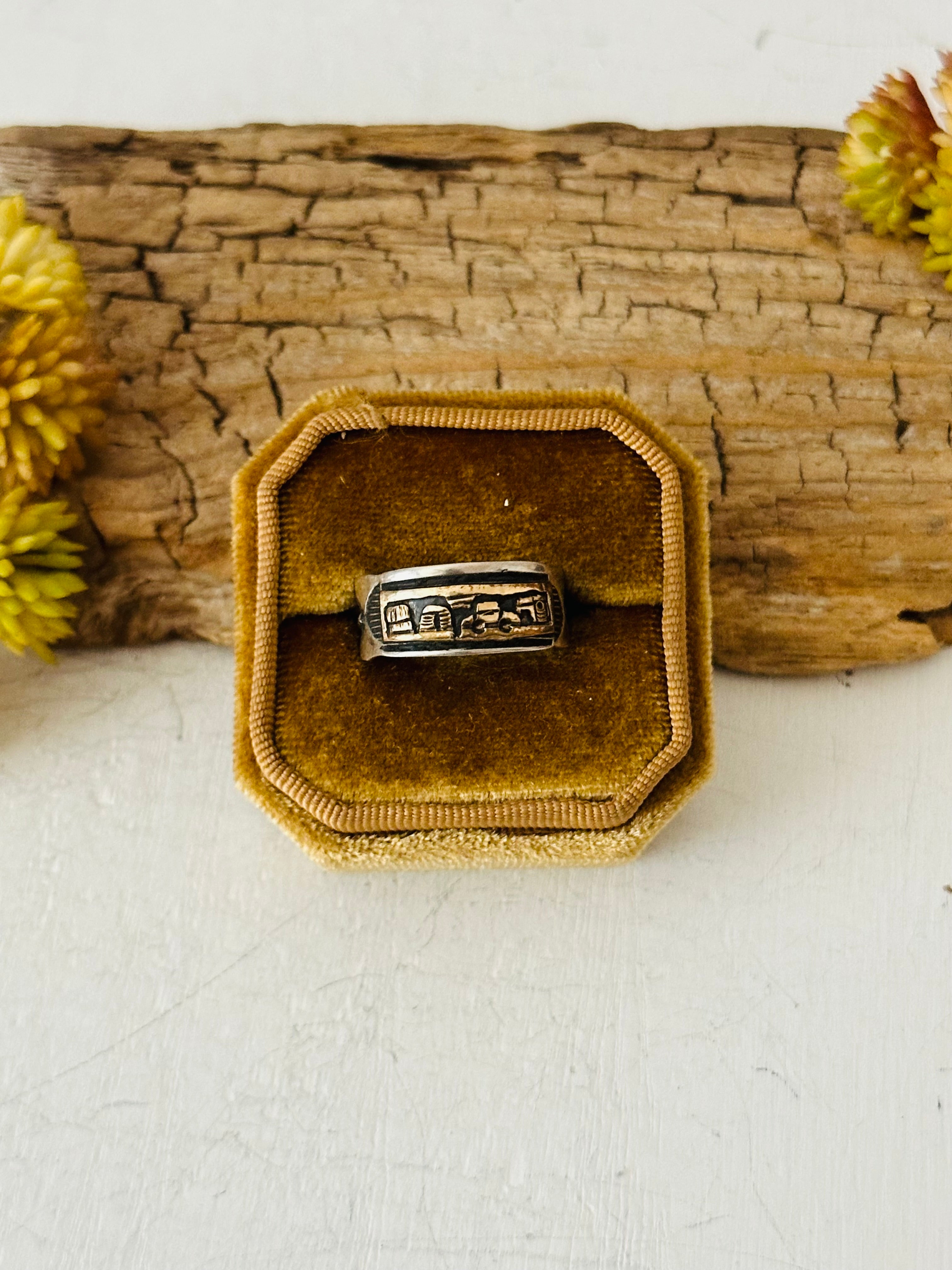 Navajo Made Sterling Silver Story Teller Ring