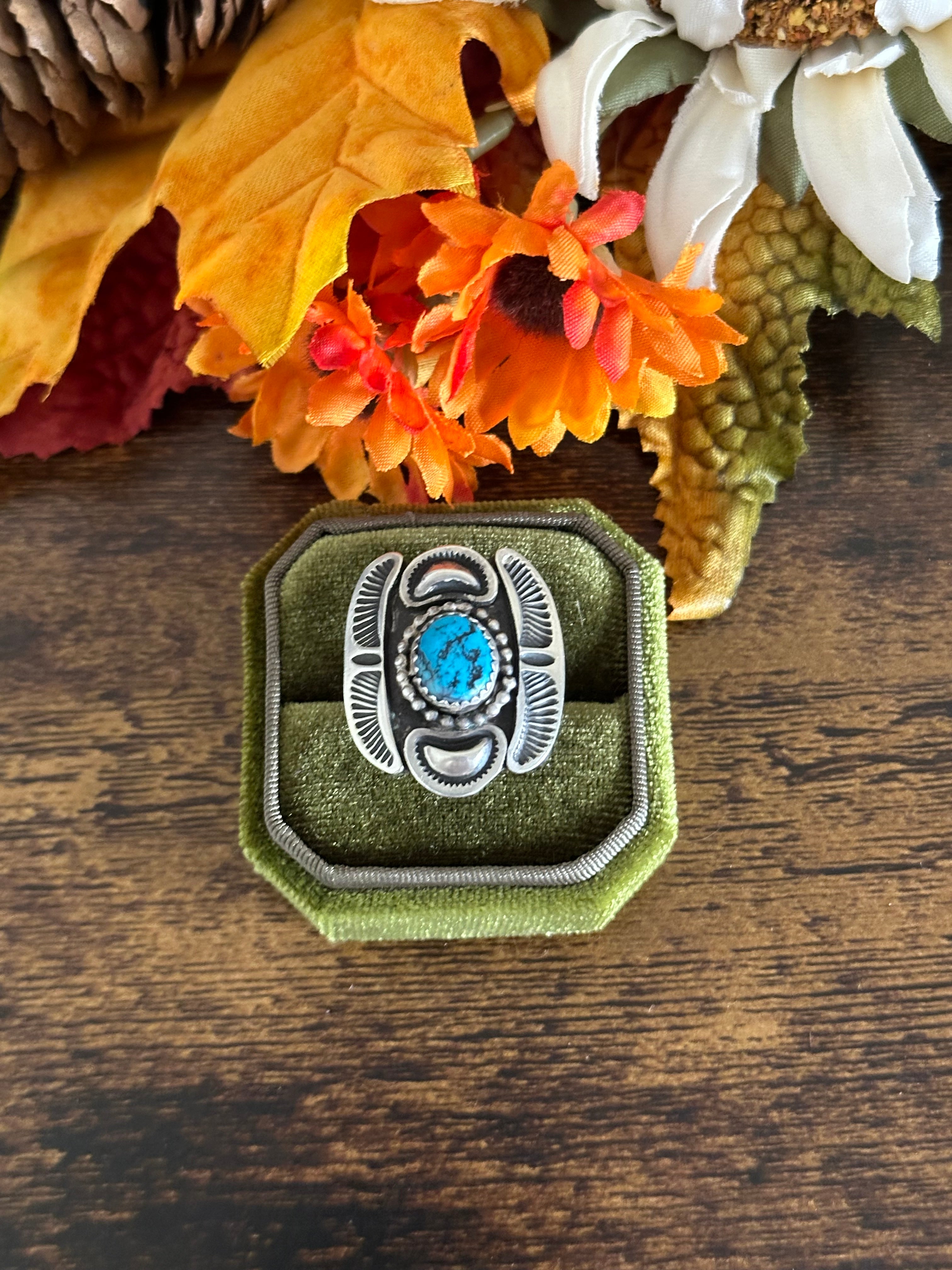 Navajo Made Kingman Turquoise & Sterling Silver Ring Size 9.75