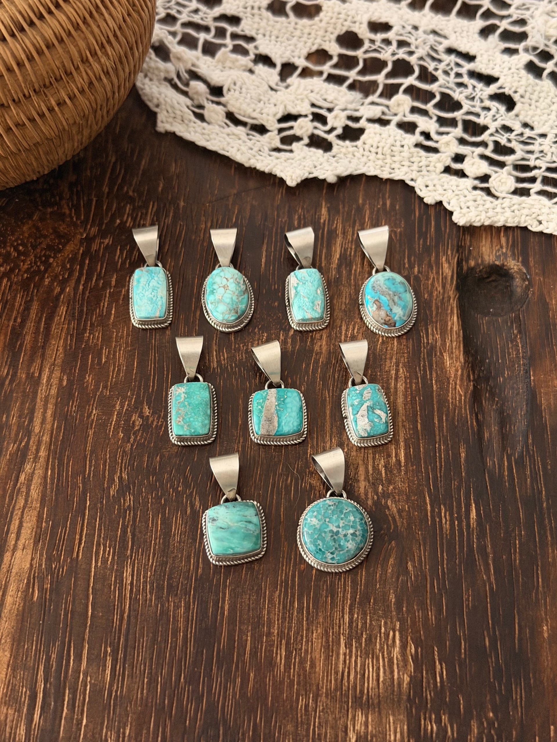 Navajo Made White Water Turquoise & Sterling Silver Pendant