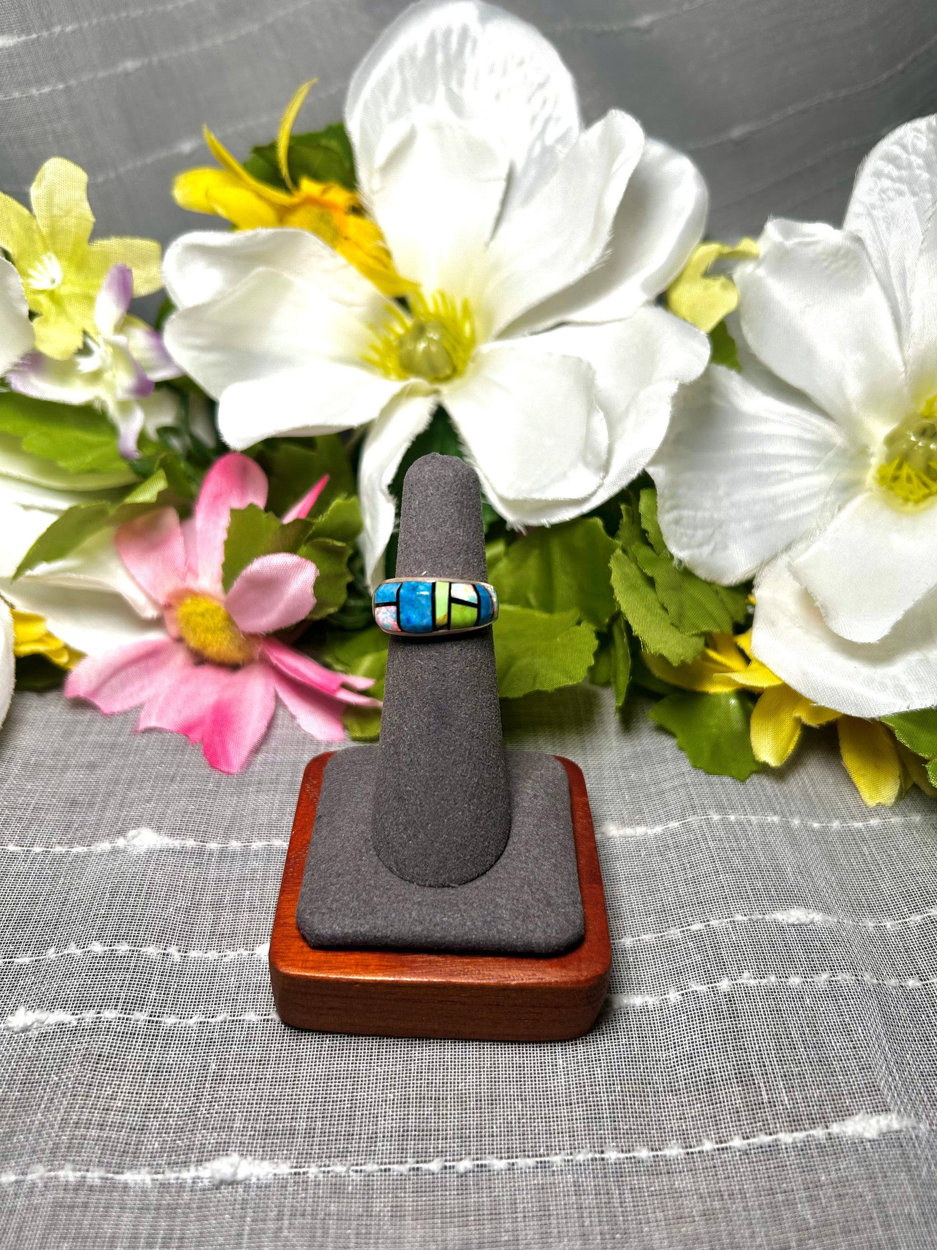 Navajo Made Multi Stone & Sterling Silver Ring Size 5