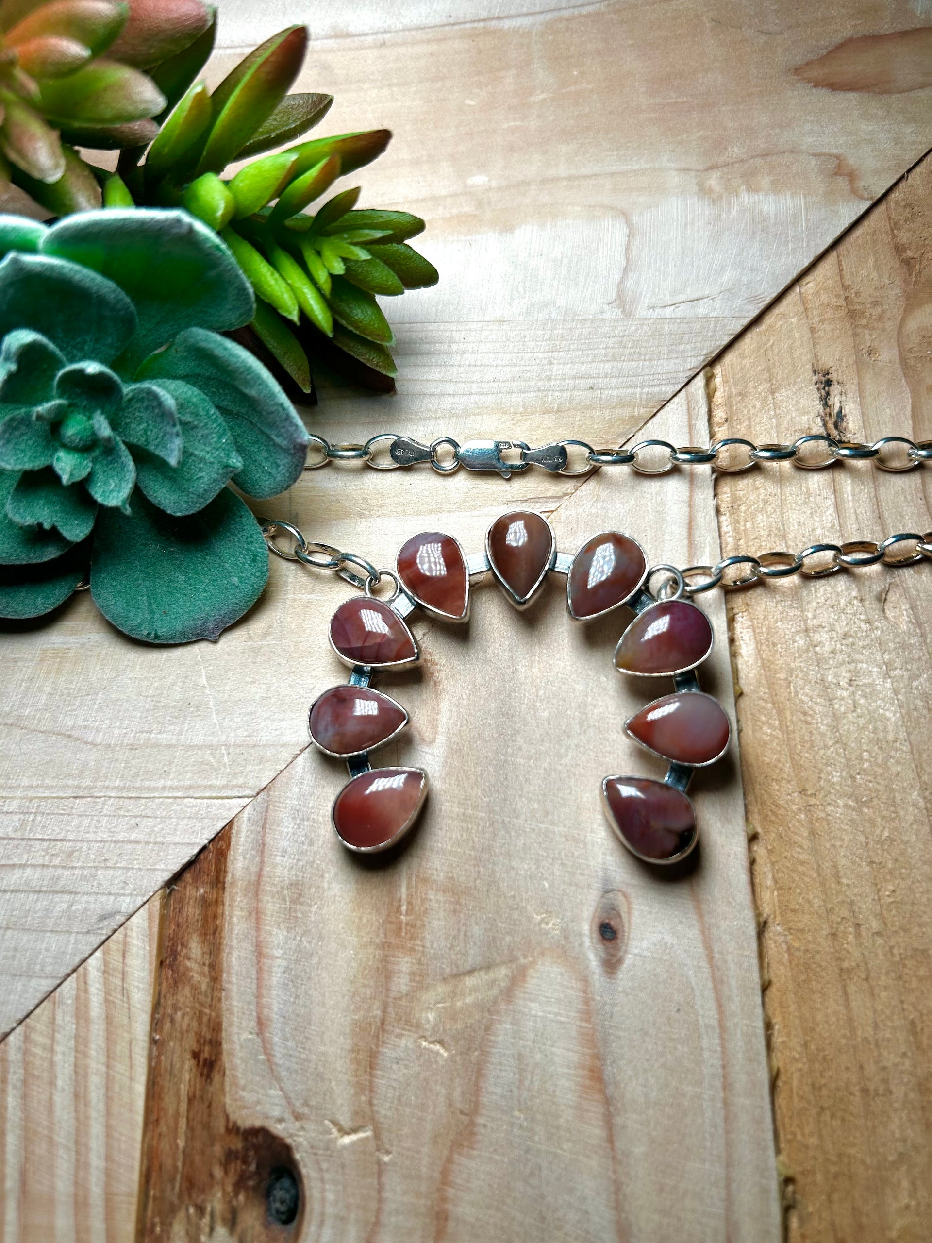 Navajo Made Petrified Wood & Sterling Silver Necklace