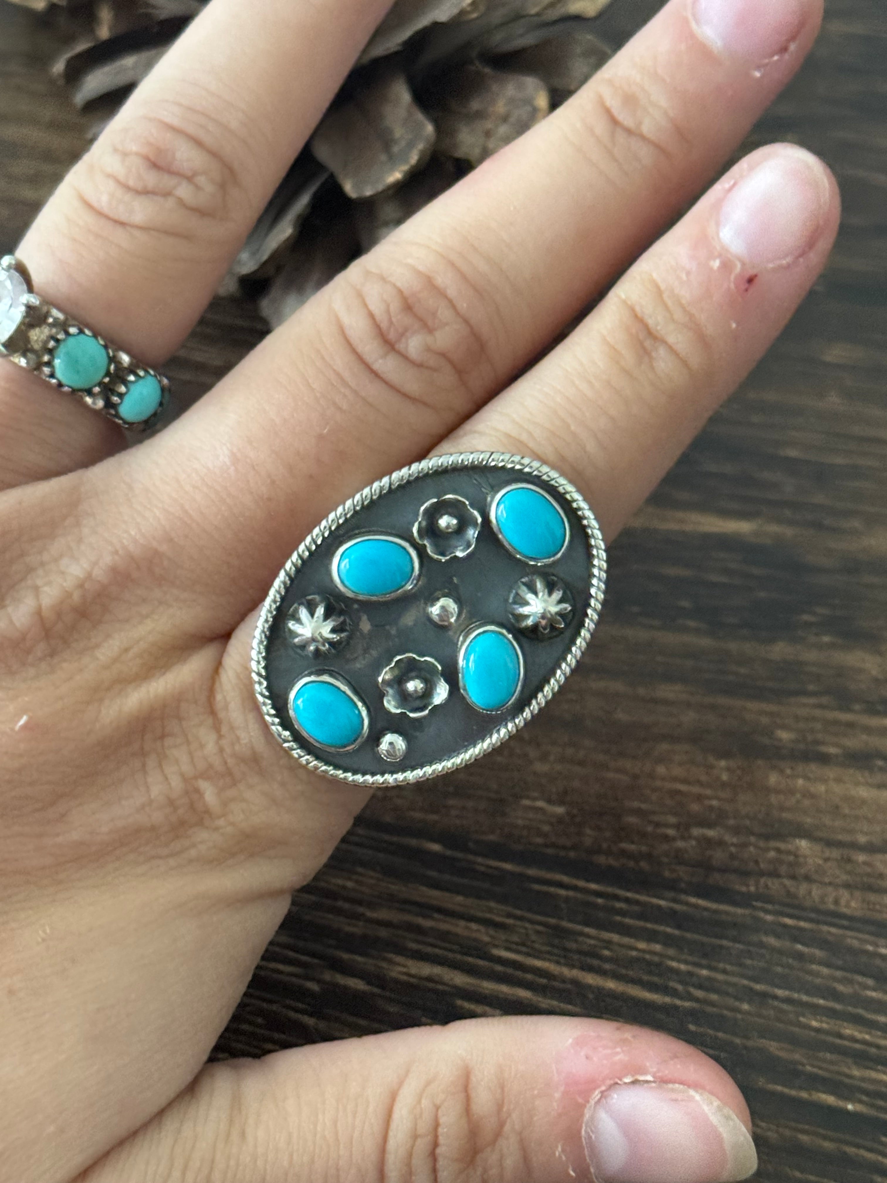 Southwest Handmade Kingman Turquoise & Sterling Silver Adjustable Ring