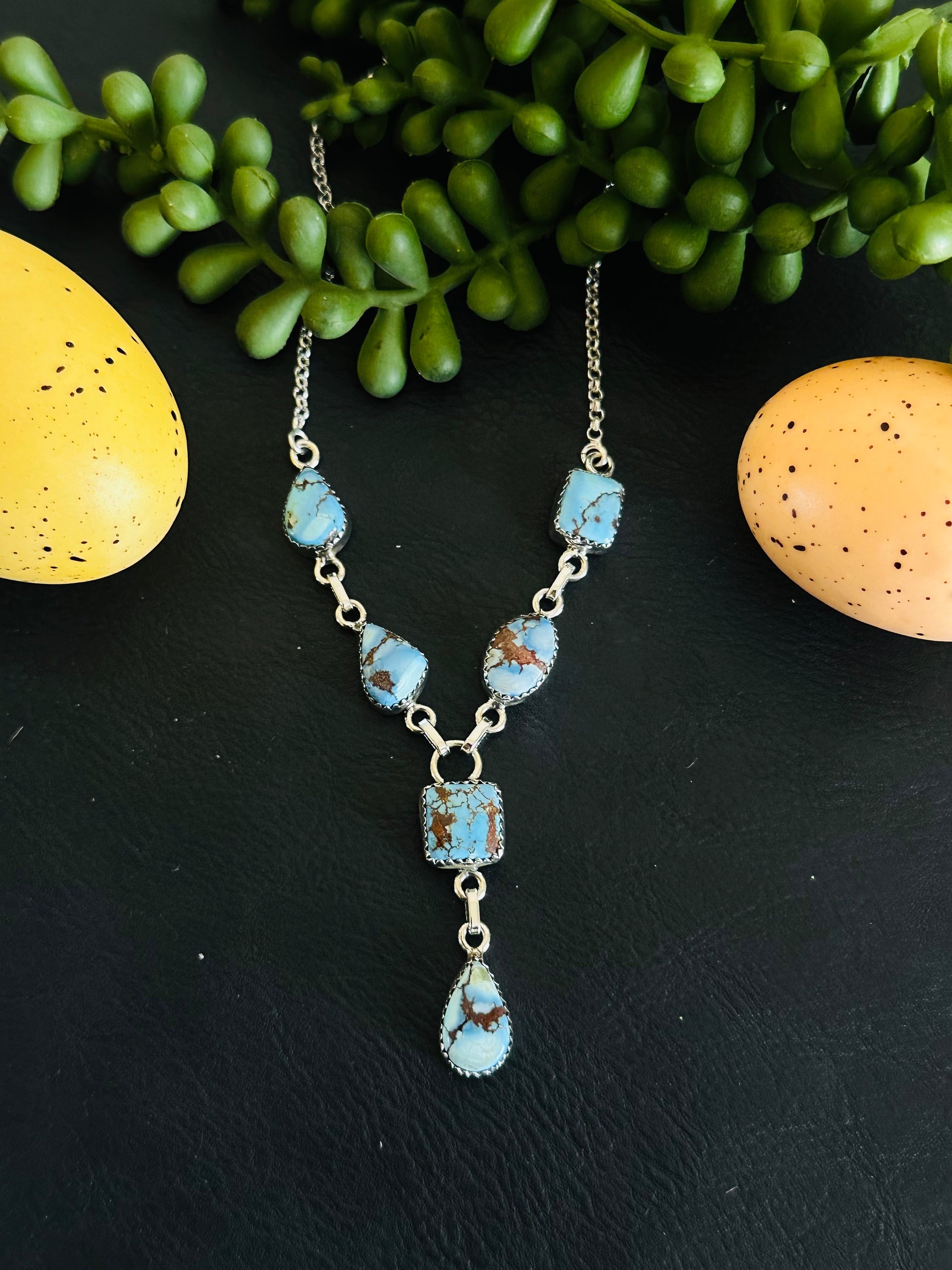 Southwest Handmade Golden Hills Turquoise & Sterling Silver Lariat Necklace