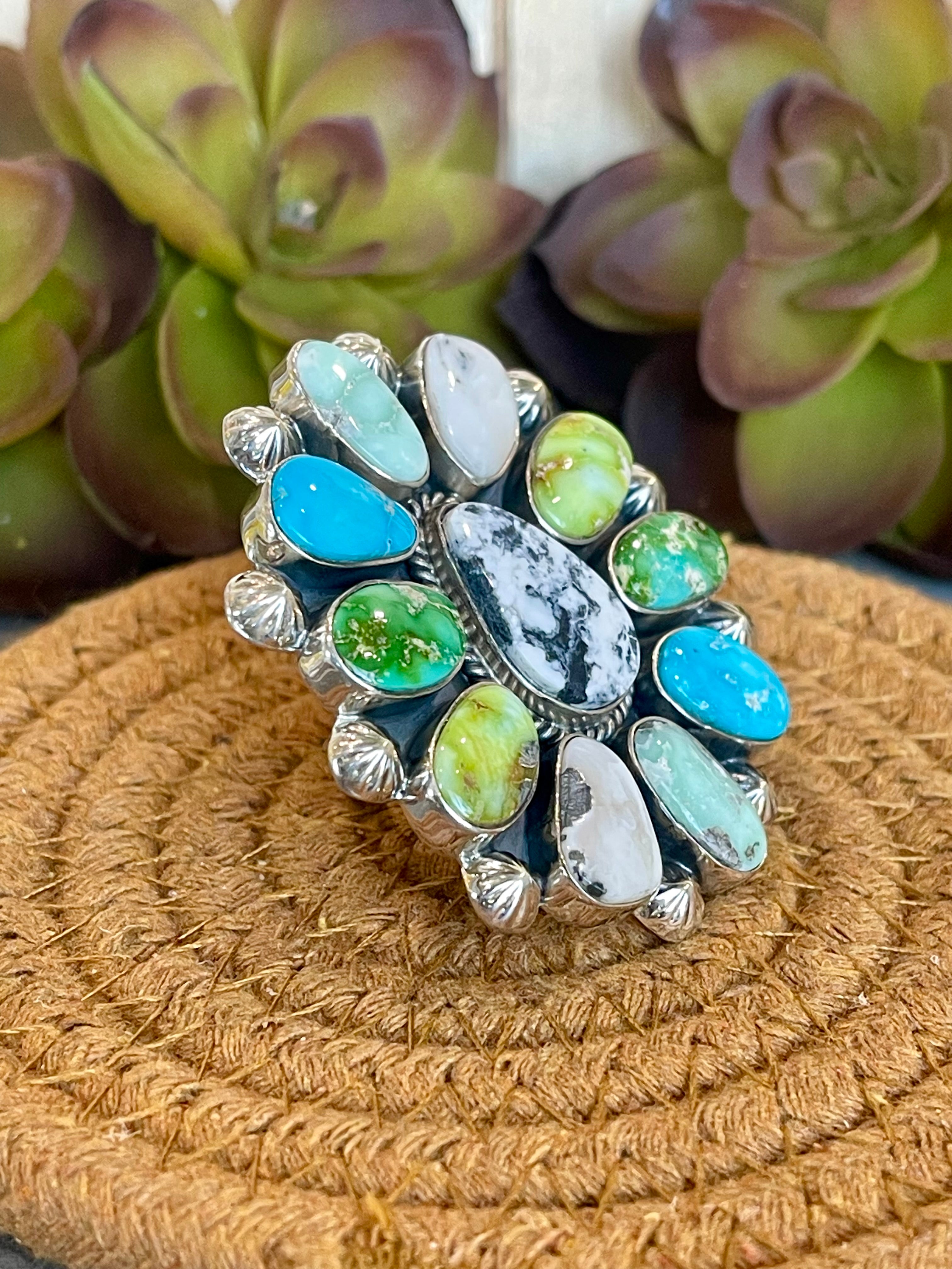 Southwest Handmade Multi Stone & Sterling Silver Adjustable Ring