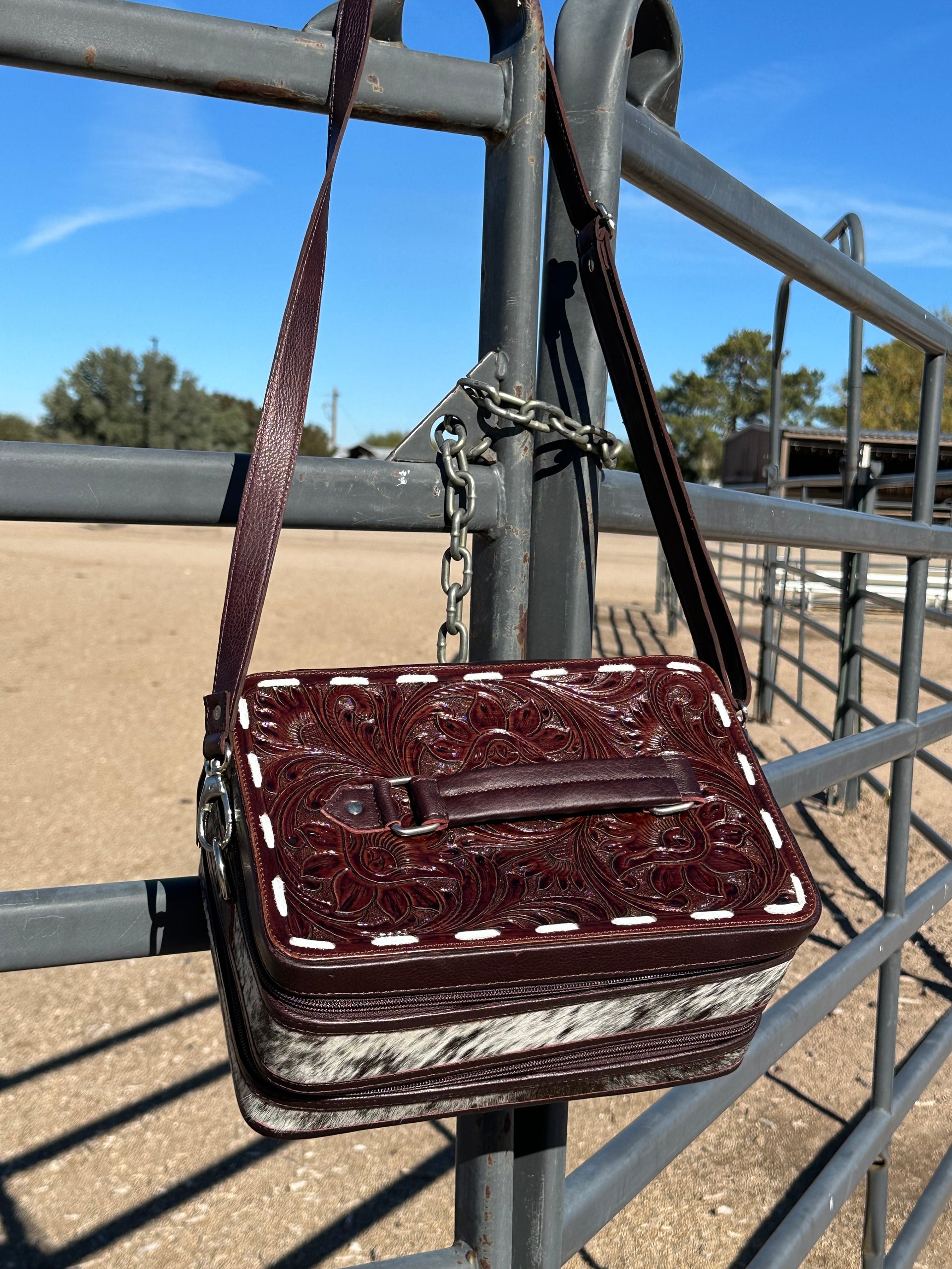 Double Layered Genuine Tooled Leather & Cowhide Jewelry Box