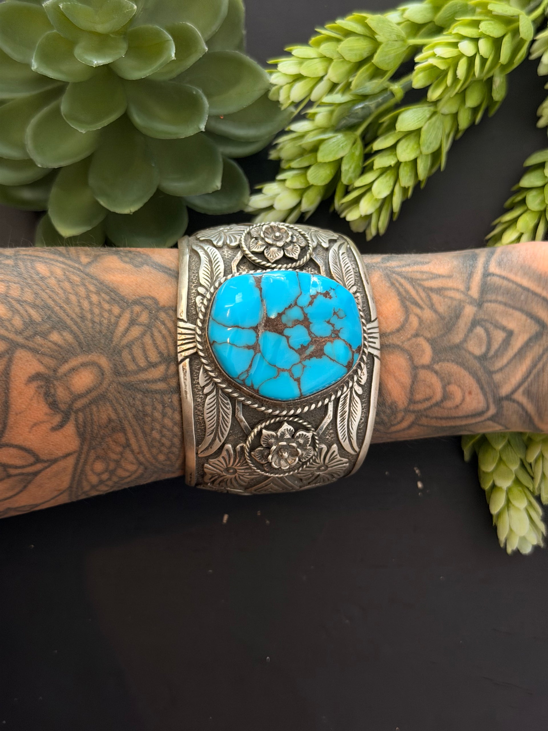 Charles Johnson Egyptian Turquoise & Sterling Silver Cluster Cuff Bracelet