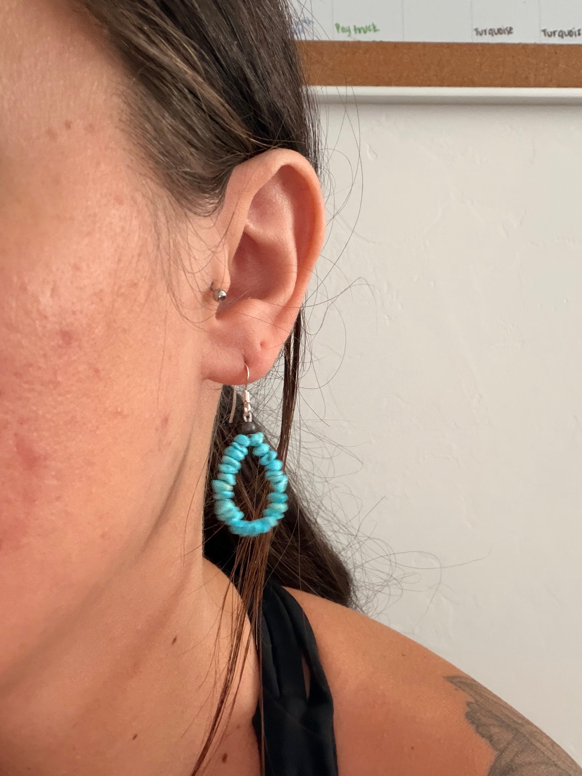 Navajo Made Kingman Turquoise & Sterling Silver Dangle Earrings