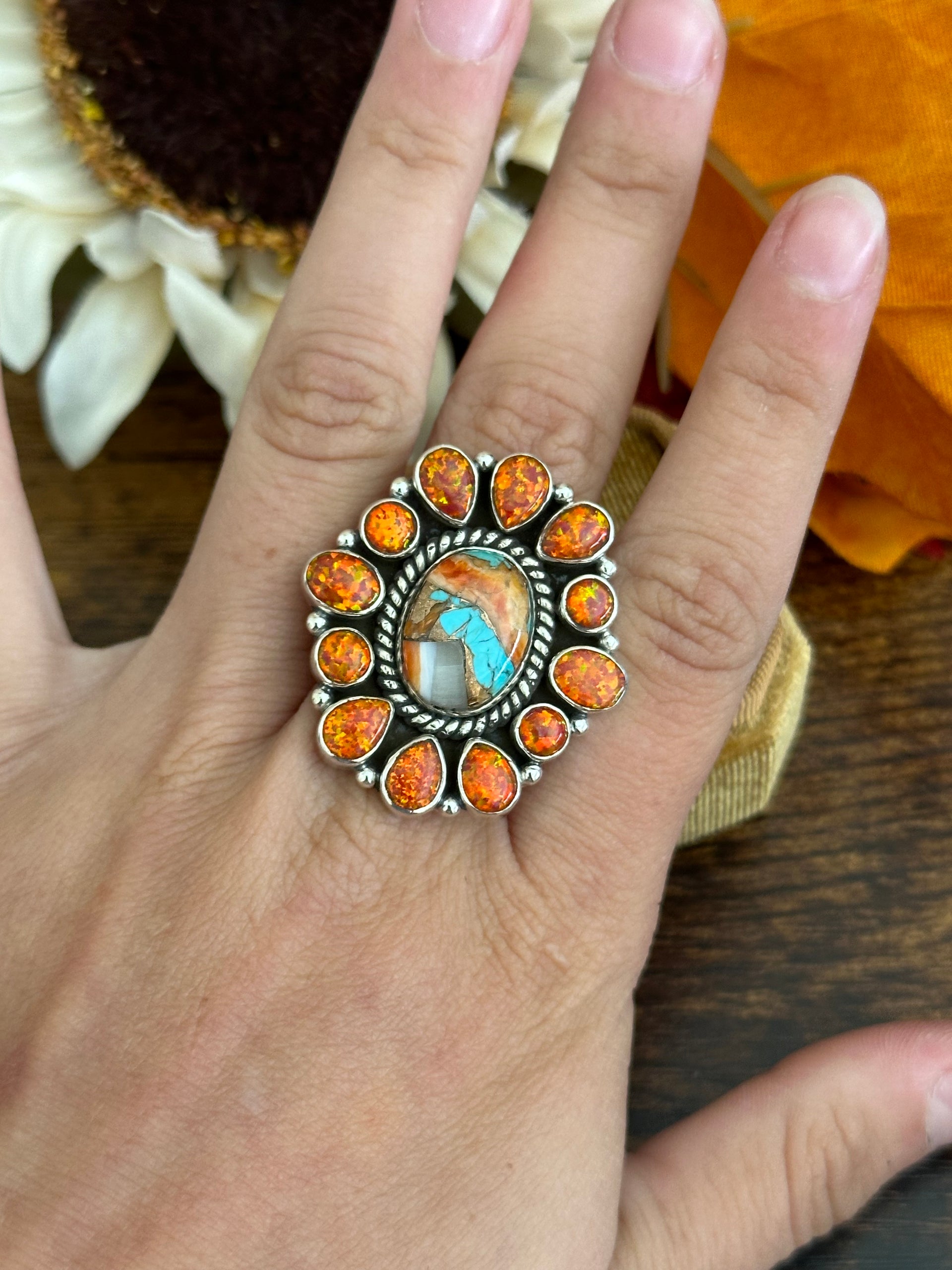 Southwest Handmade Multi Stone & Sterling Silver Adjustable Ring