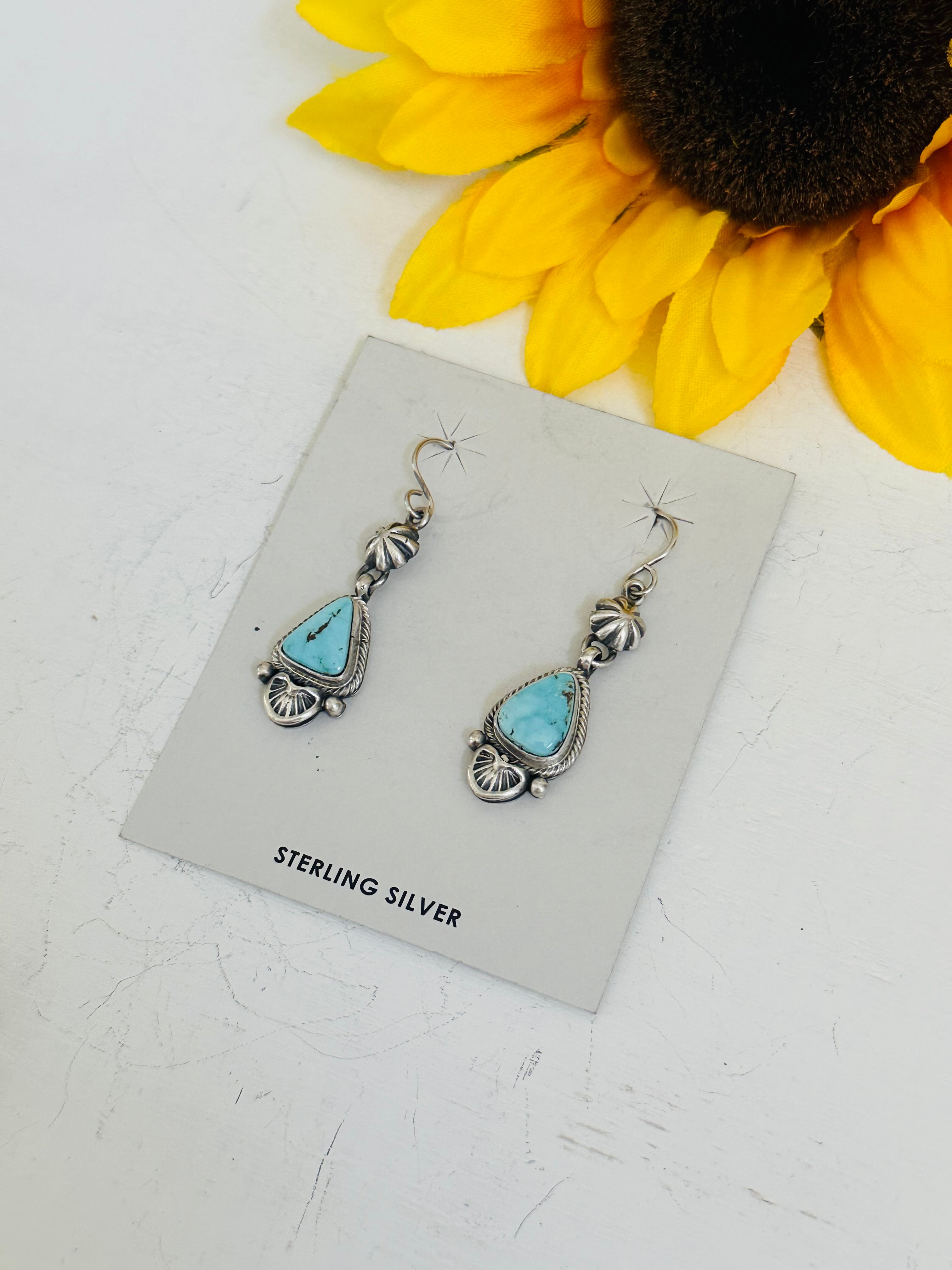 Navajo Made Dry Creek Turquoise & Sterling Silver Dangle Earrings