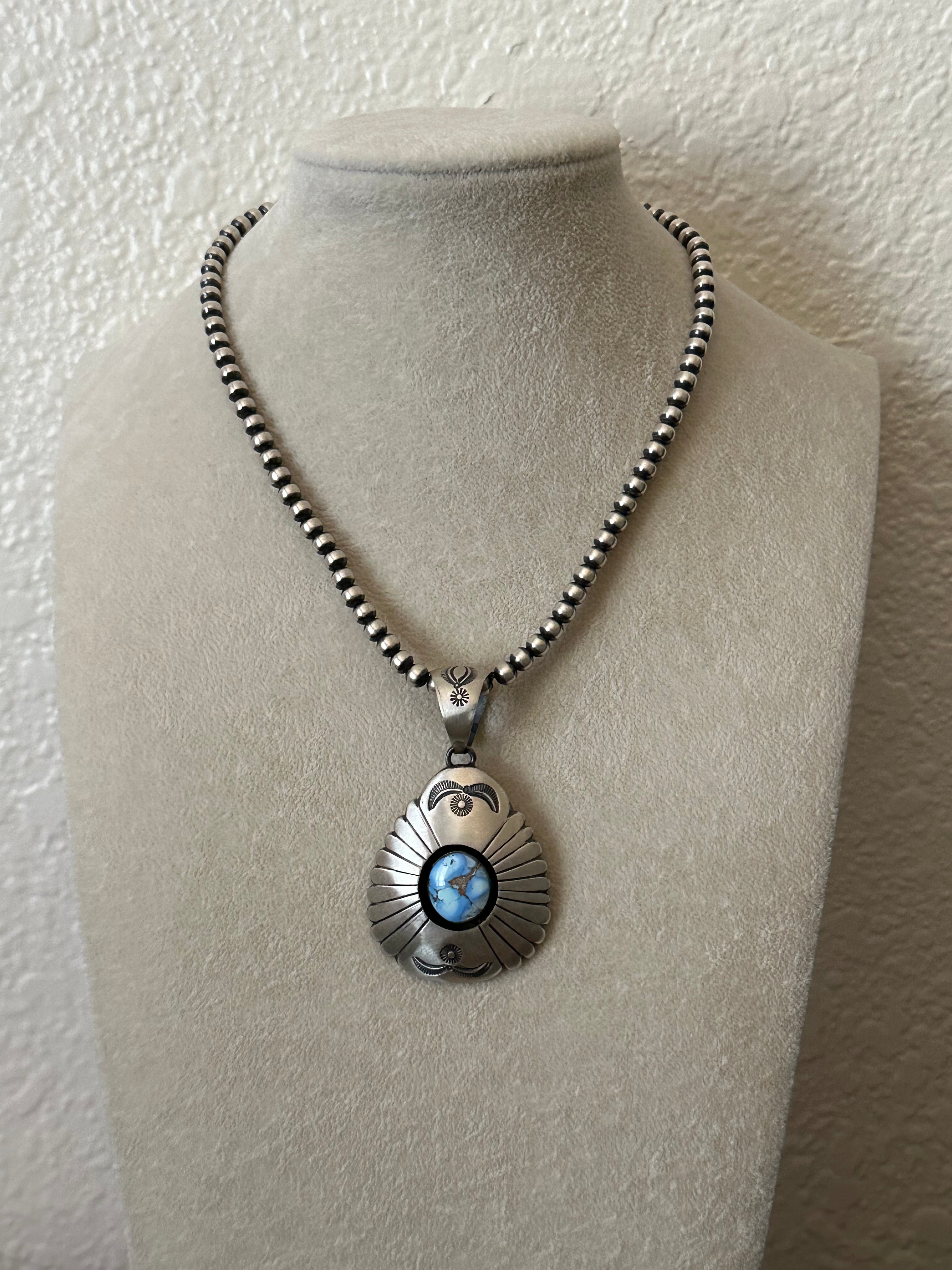 P Begay Golden Hills Turquoise & Sterling Silver Pendant