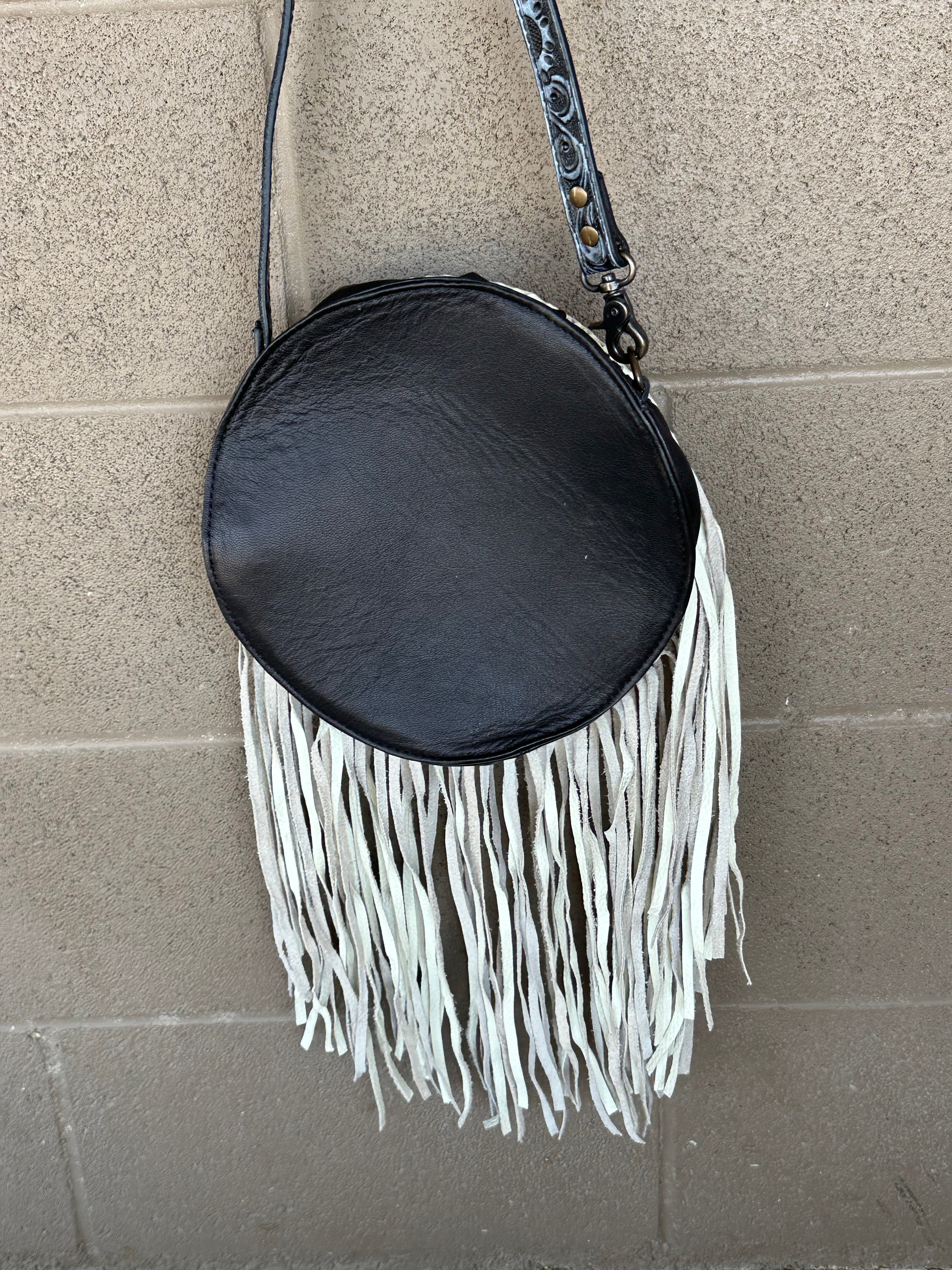 Genuine Tooled Leather & Cowhide Fringe Purse