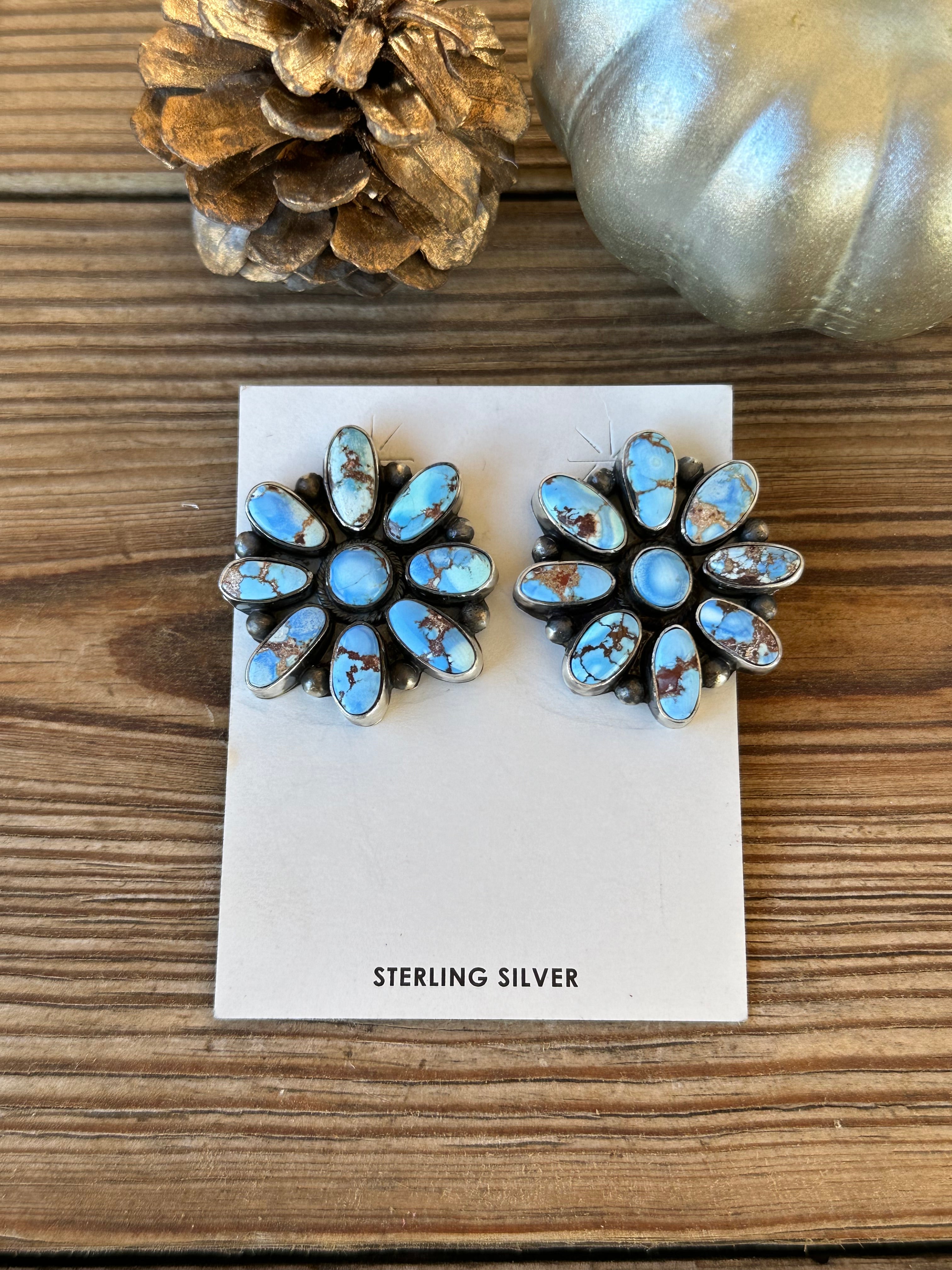 Navajo Made Golden Hills Turquoise & Sterling Silver Post Earrings