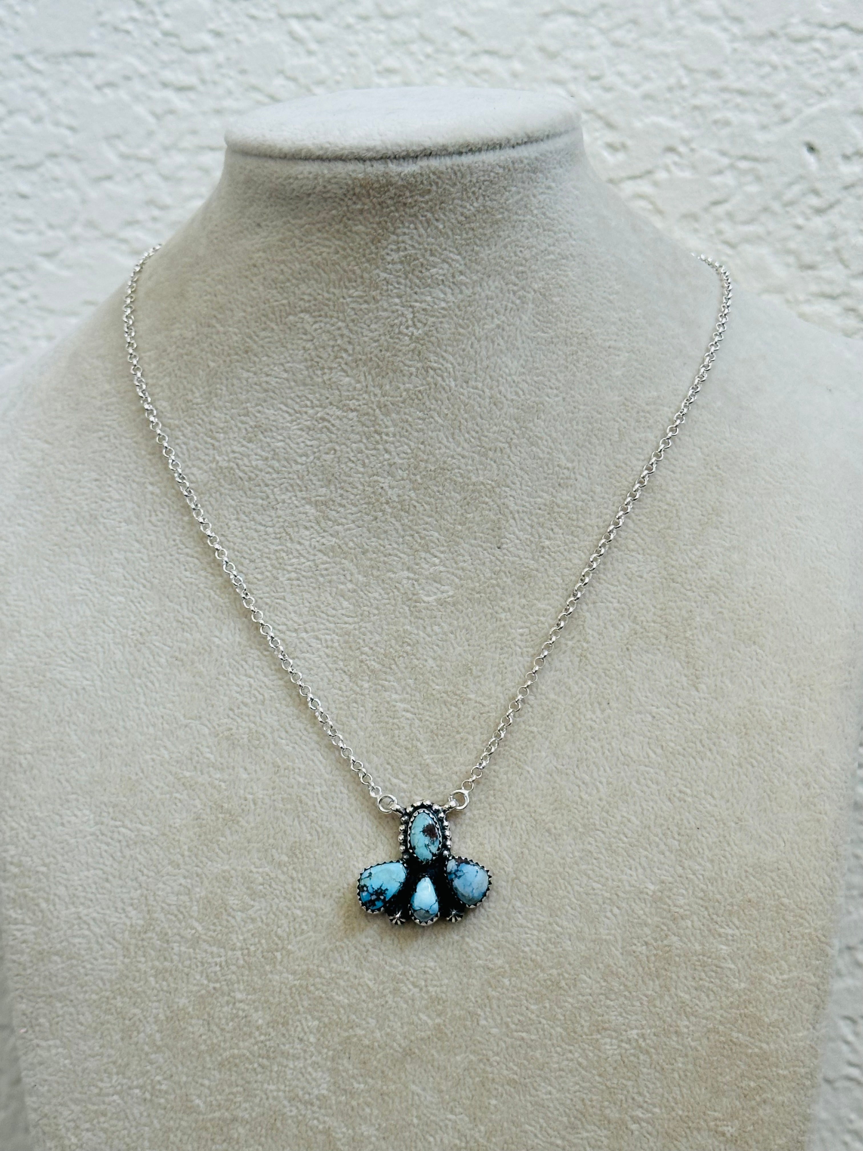 TTD “Blossom” Golden Hills Turquoise & Sterling Silver Cluster Necklace