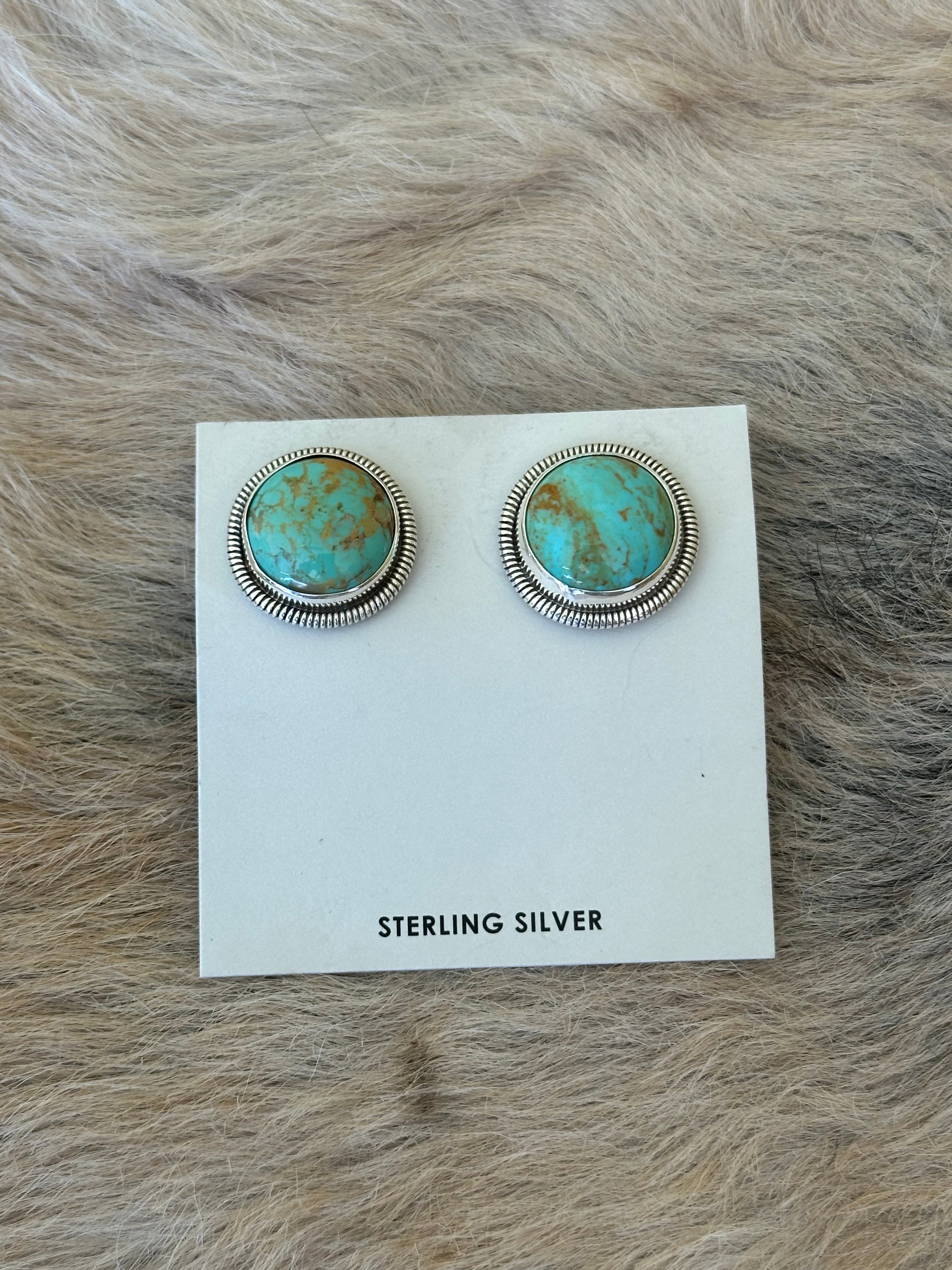 Wydell Billie Kingman Turquoise & Sterling Silver Post Dangle Earrings