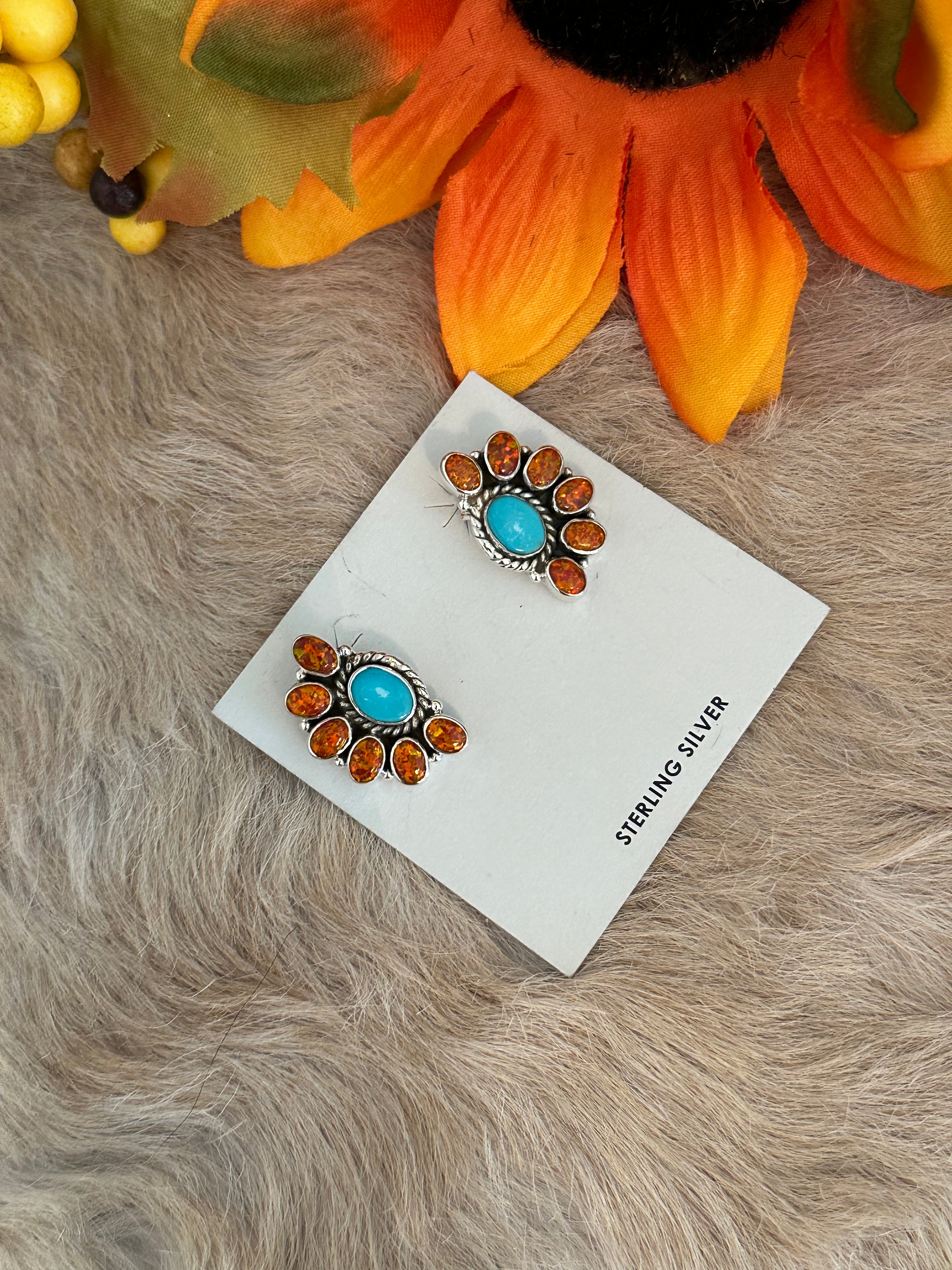 Southwest Handmade Multi Stone & Sterling Silver Post Earrings