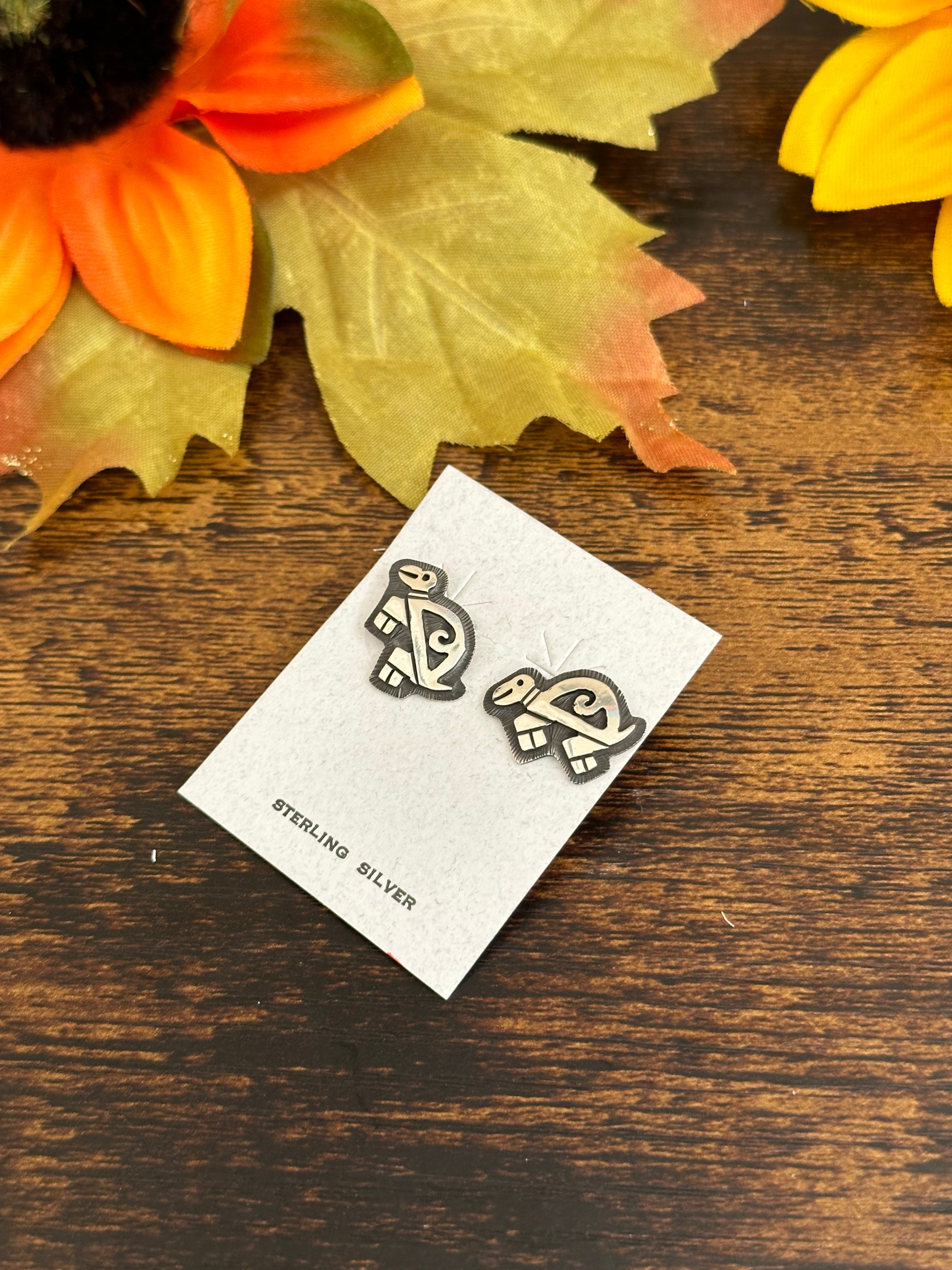 Navajo Made Sterling Silver Turtle Post Earrings