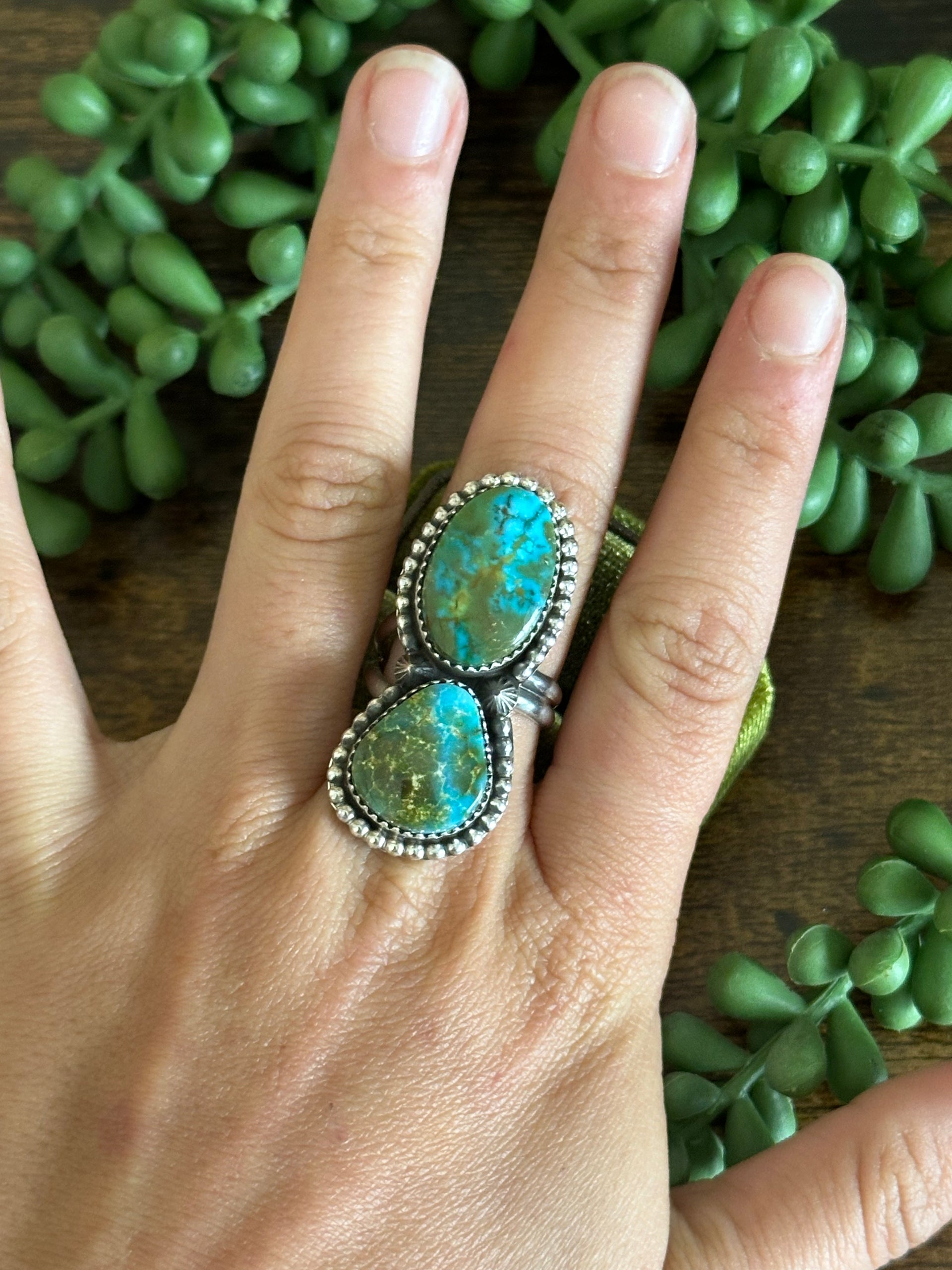 Tia Long Kingman Turquoise & Sterling Silver Adjustable Ring