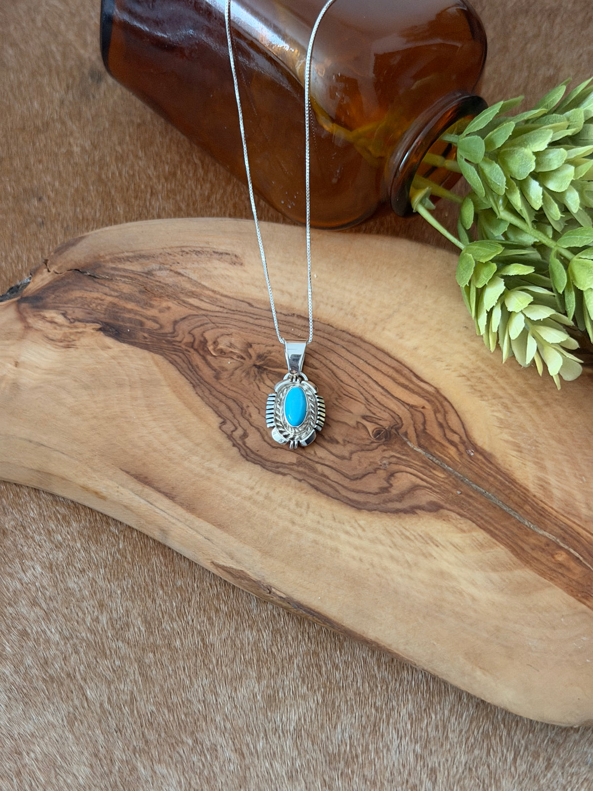 Navajo Made Sleeping Beauty Turquoise & Sterling Silver Necklace