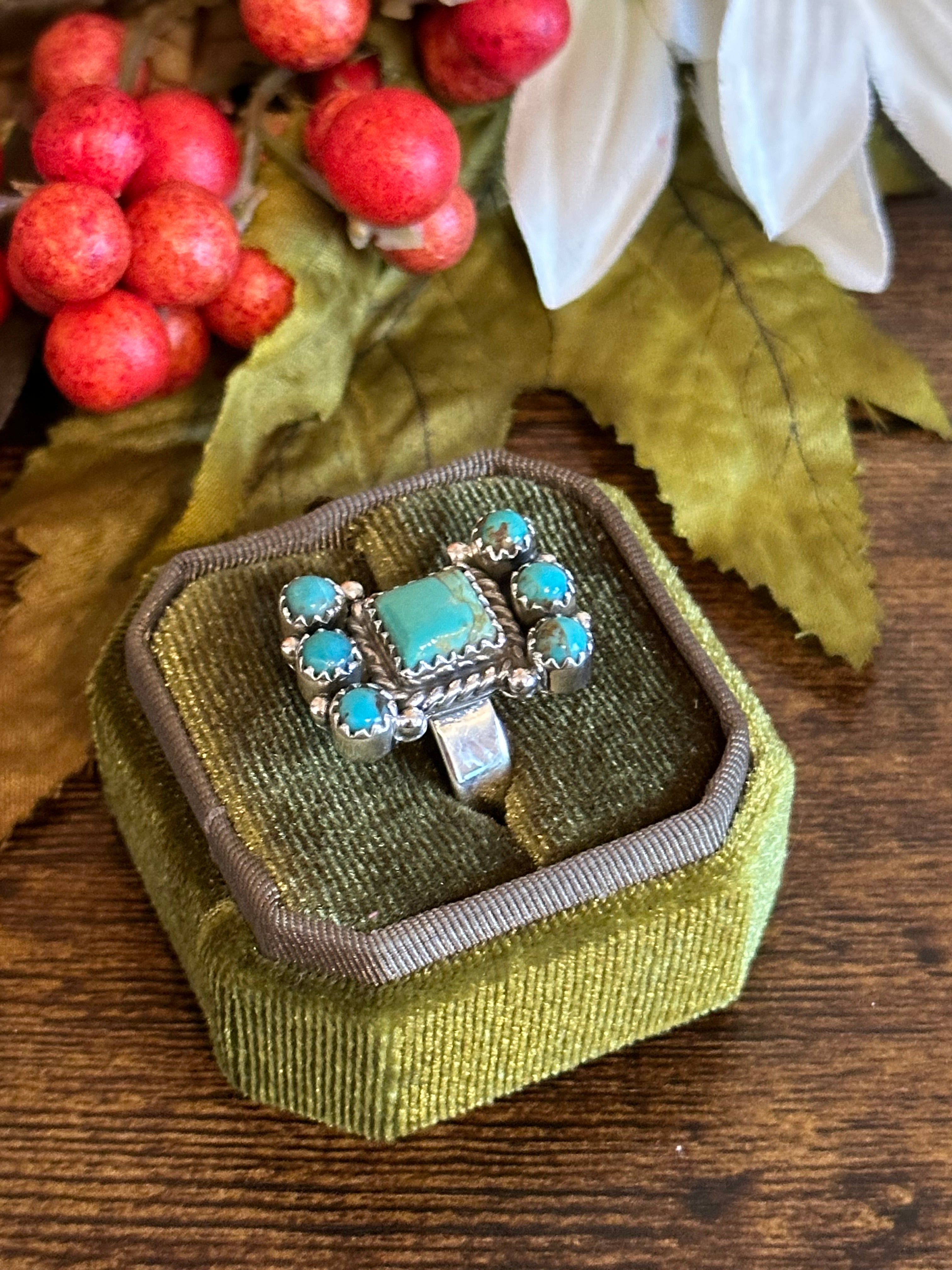 Southwest Handmade Kingman Turquoise & Sterling Silver Adjustable Ring