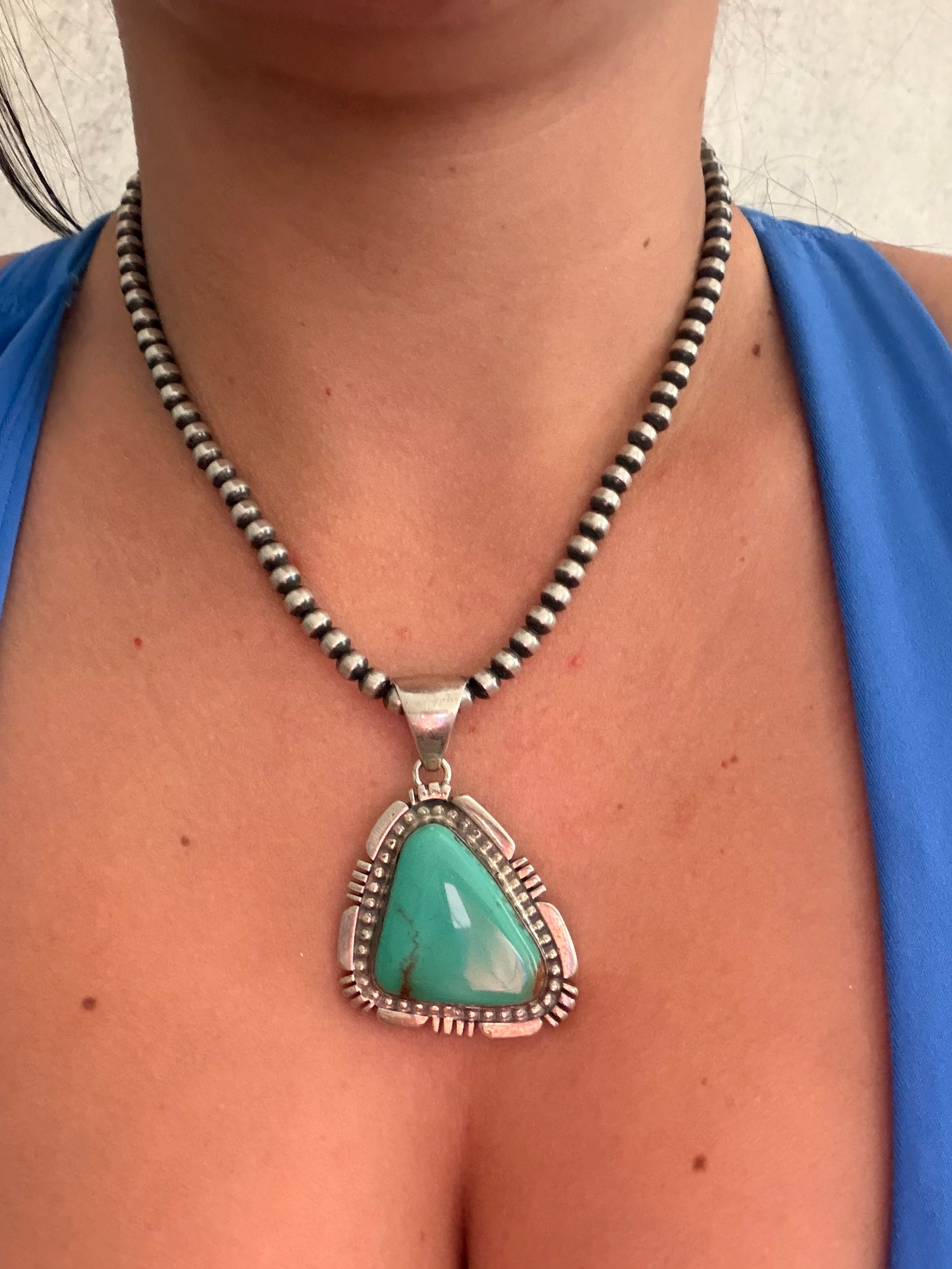 Navajo Made Kingman Turquoise & Sterling Silver Pendant