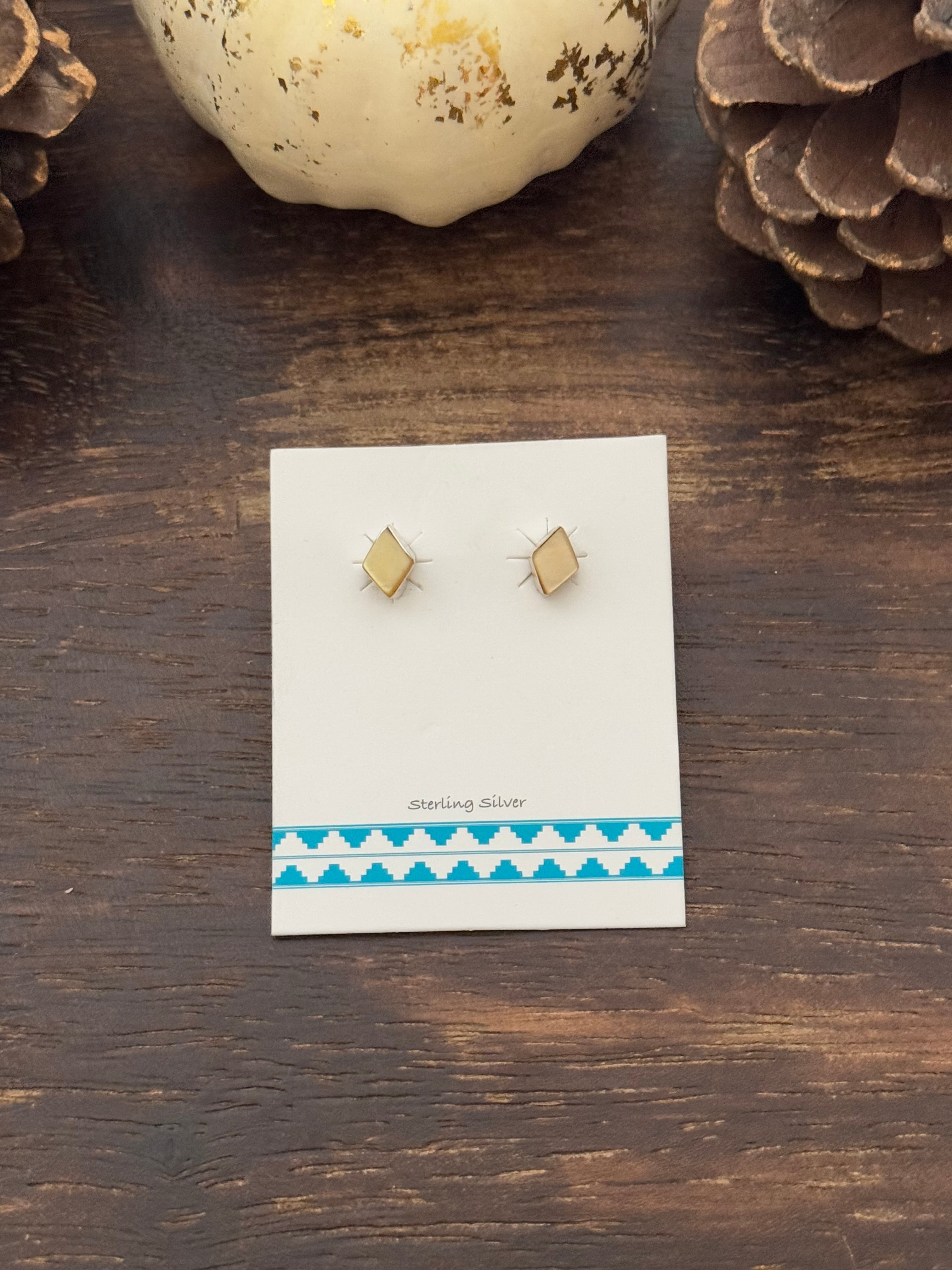 Navajo Made Mother of Pearl & Sterling Silver Post Earrings