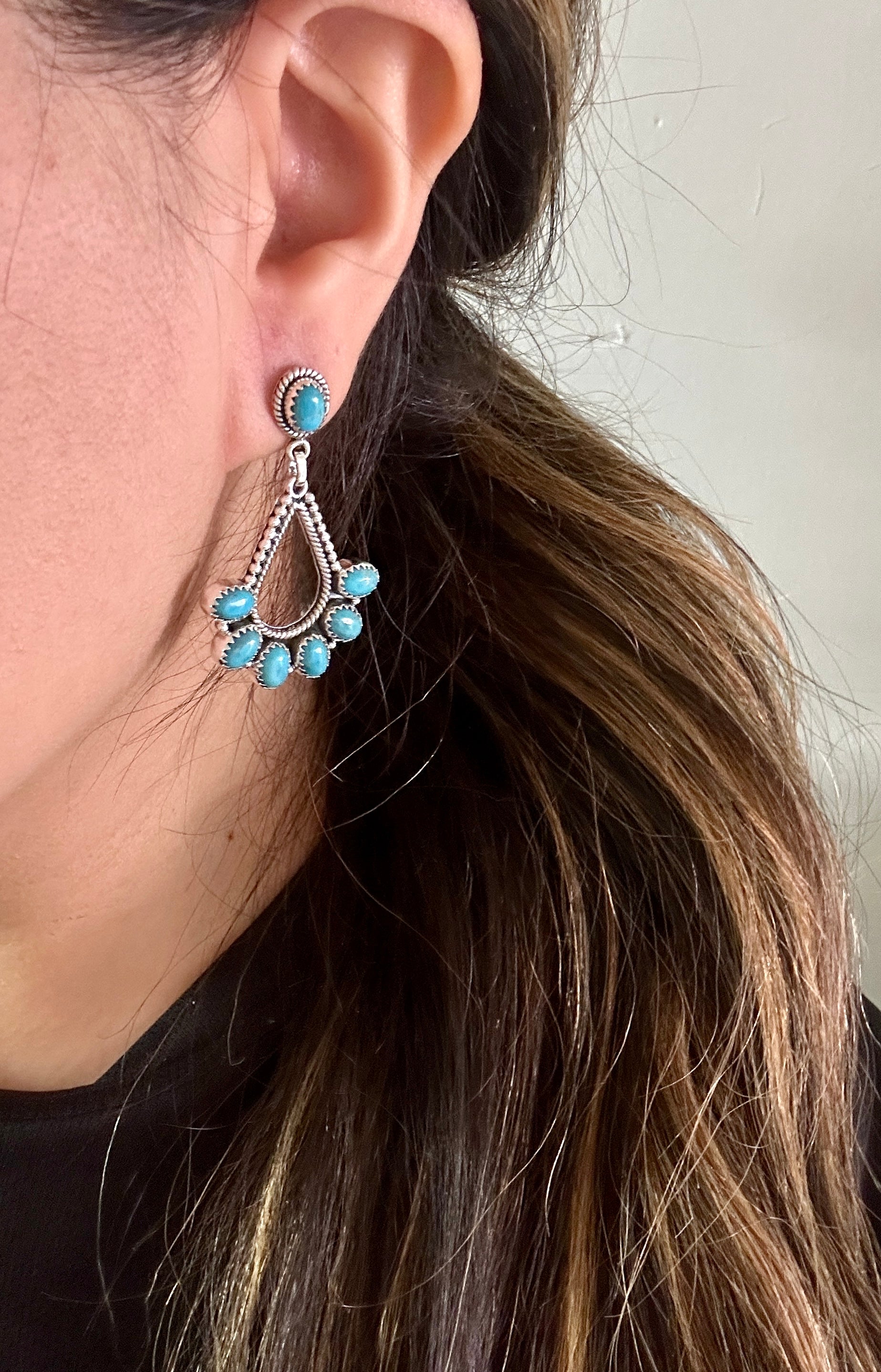 Southwest Handmade Kingman Turquoise & Sterling Silver Post Dangle Earrings