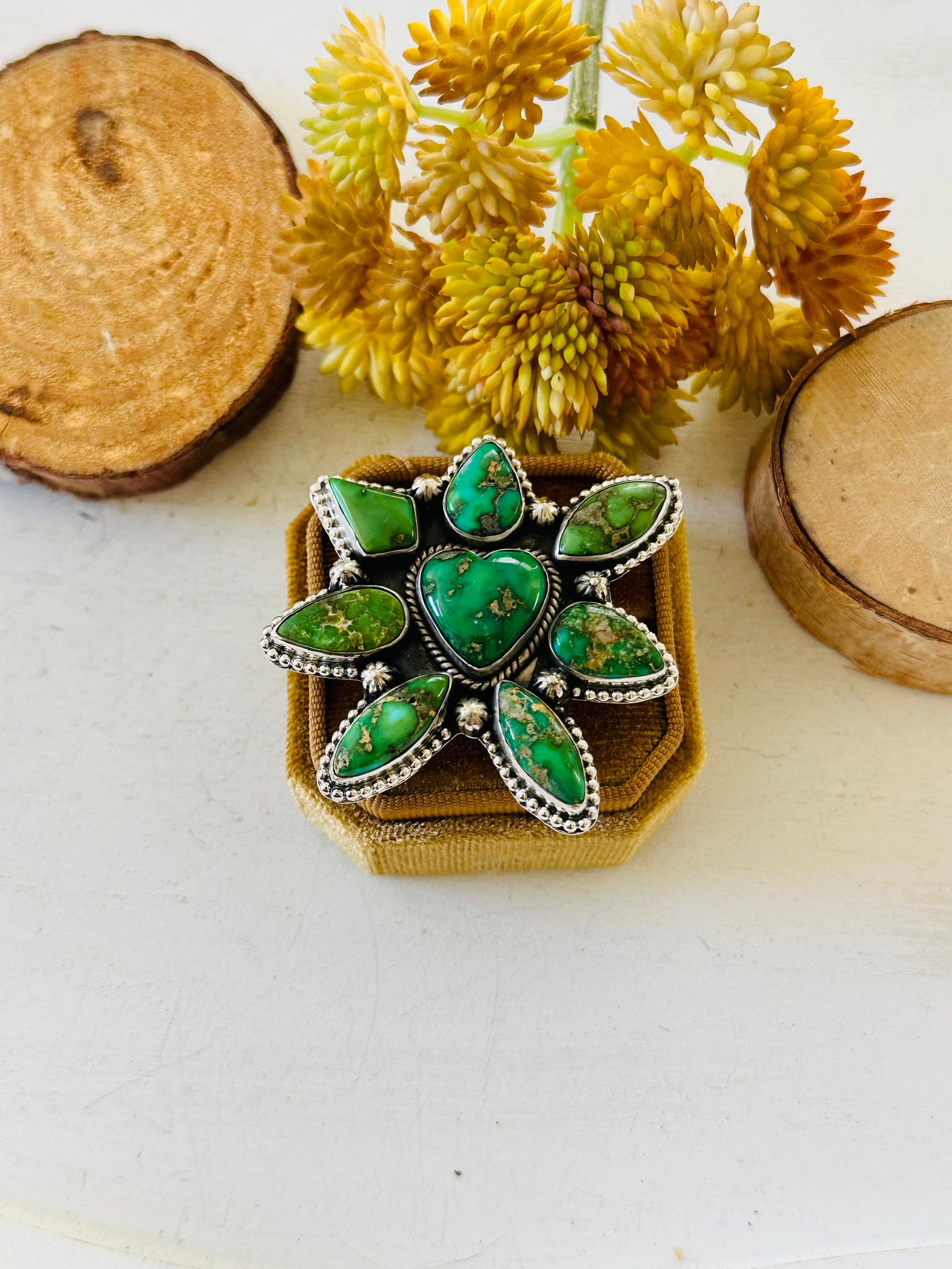 Southwest Handmade Sonoran Mountain Turquoise & Sterling Silver Adjustable Cluster Ring