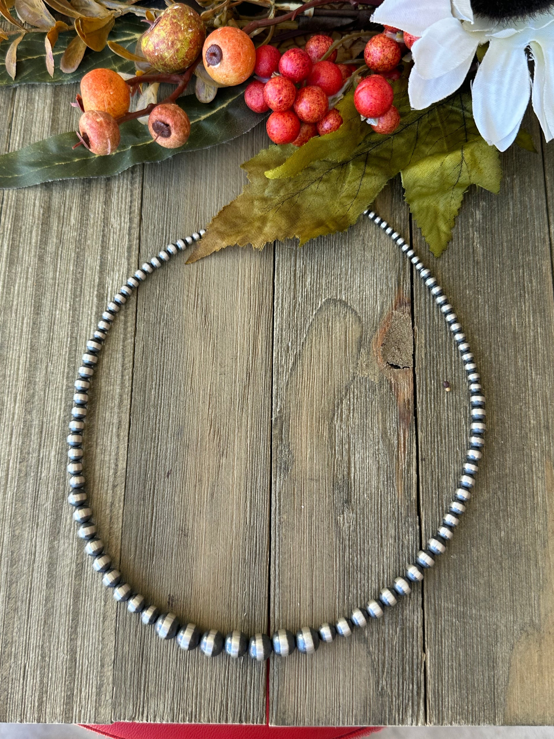 Navajo Strung Sterling Silver Geaduated Pearls Beaded Necklace