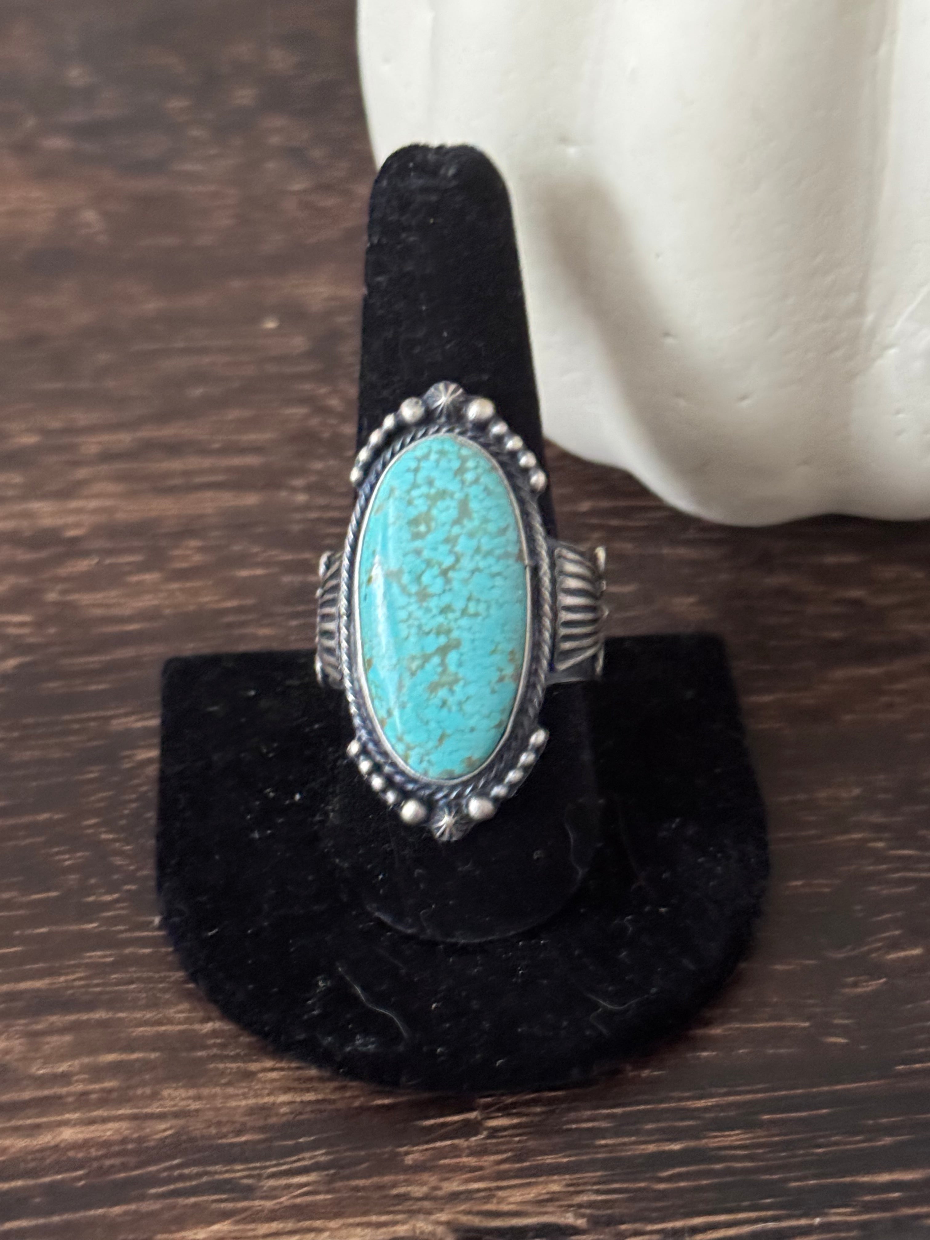 Sheila Tso #8 Turquoise Sterling Silver Ring Size 9.75