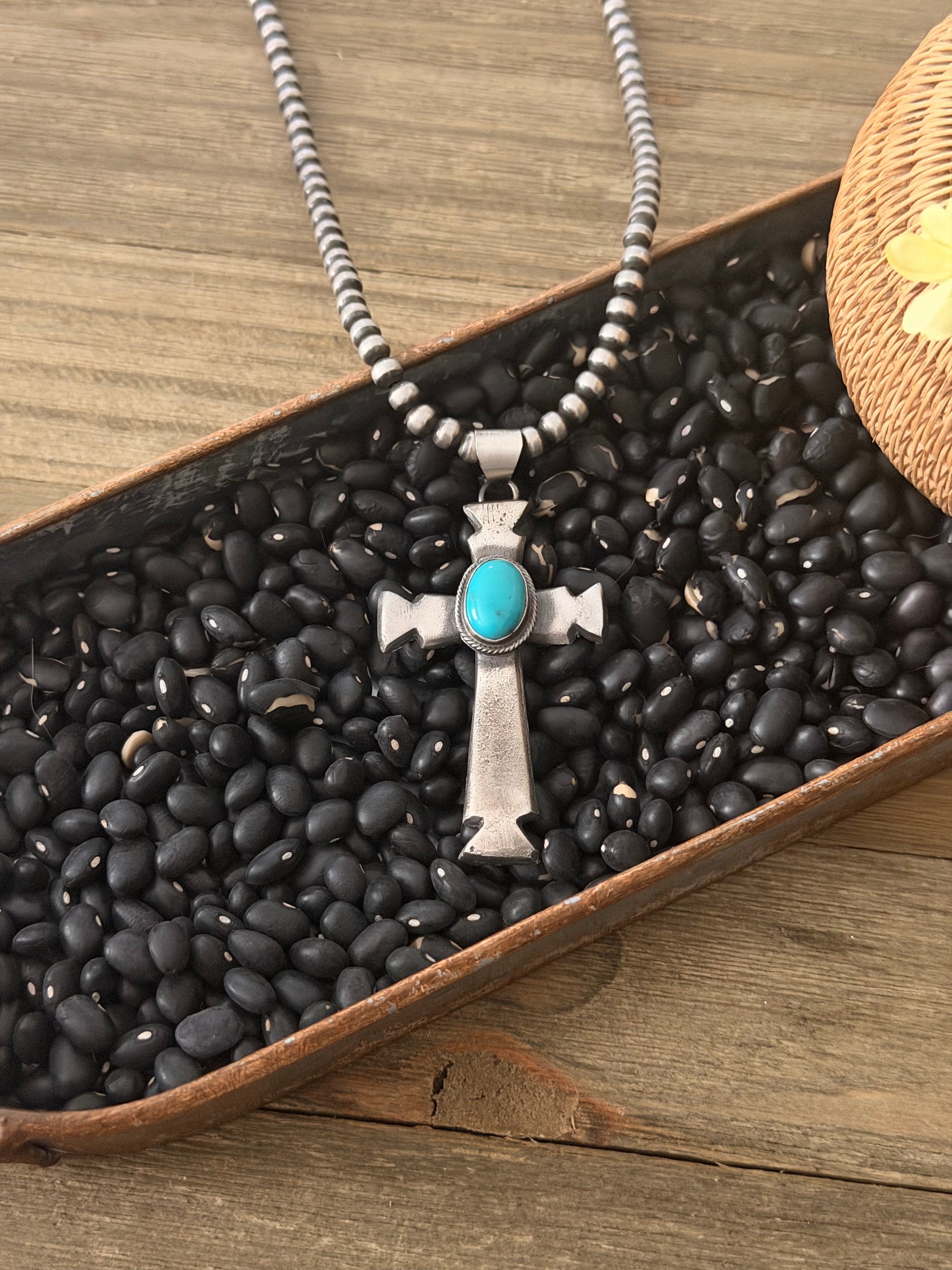 Rick Tolino Kingman Turquoise & Sterling Silver Cross Pendant