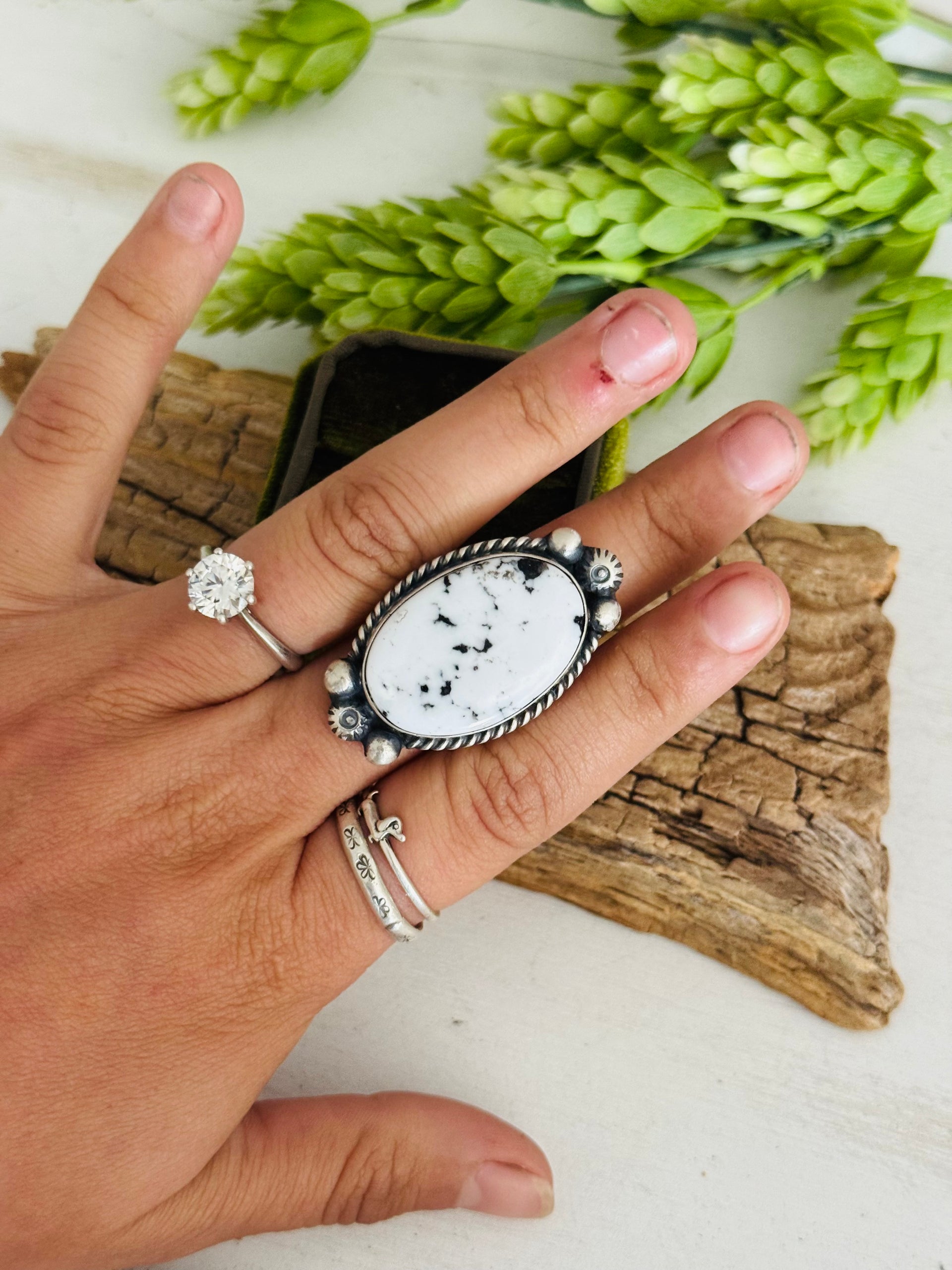 Augustine Largo White Buffalo & Sterling Silver Adjustable Ring