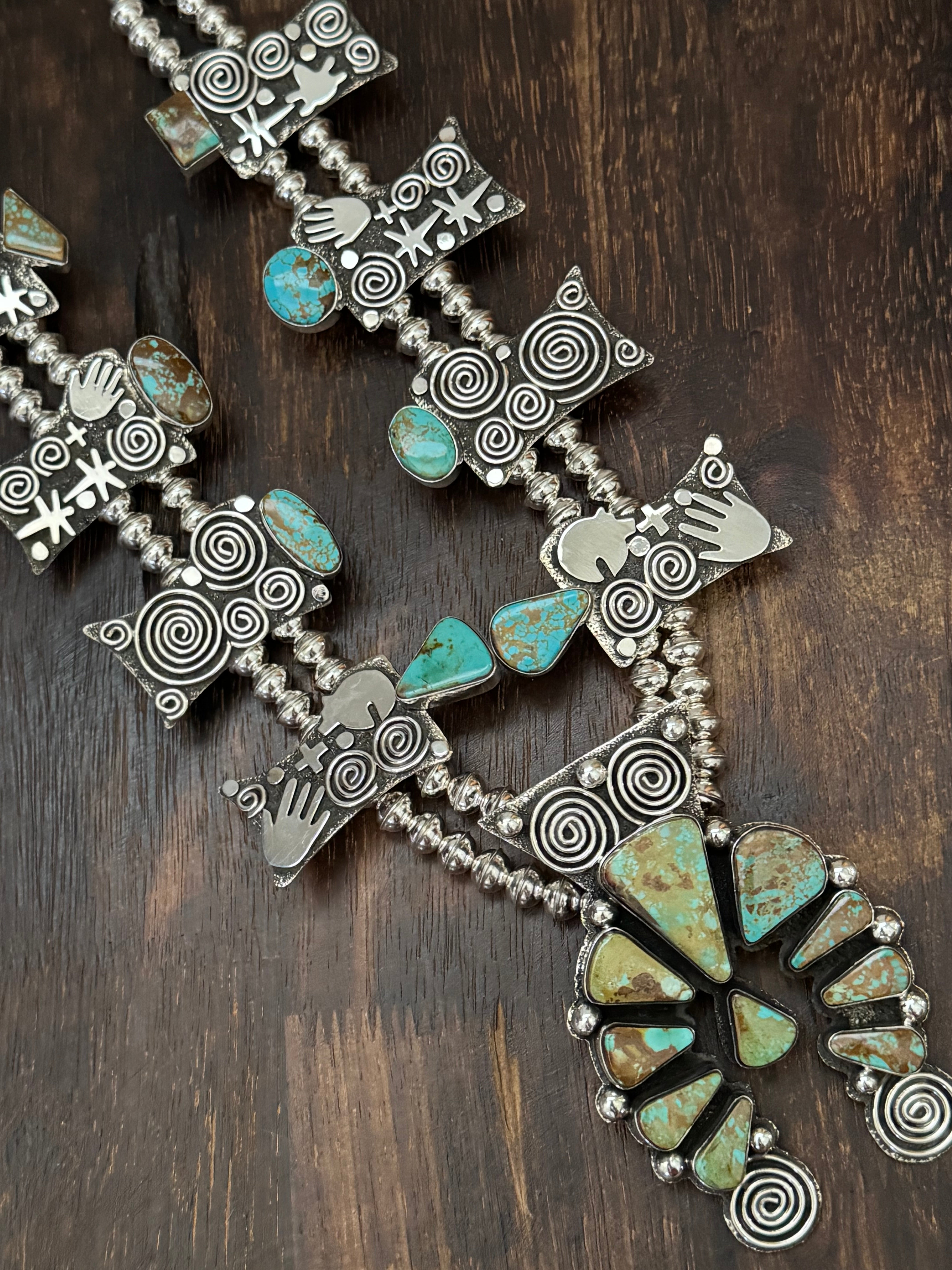 Alex Sanchez Pilot Mountain Turquoise & Sterling Silver Squash Blossom Necklace Set