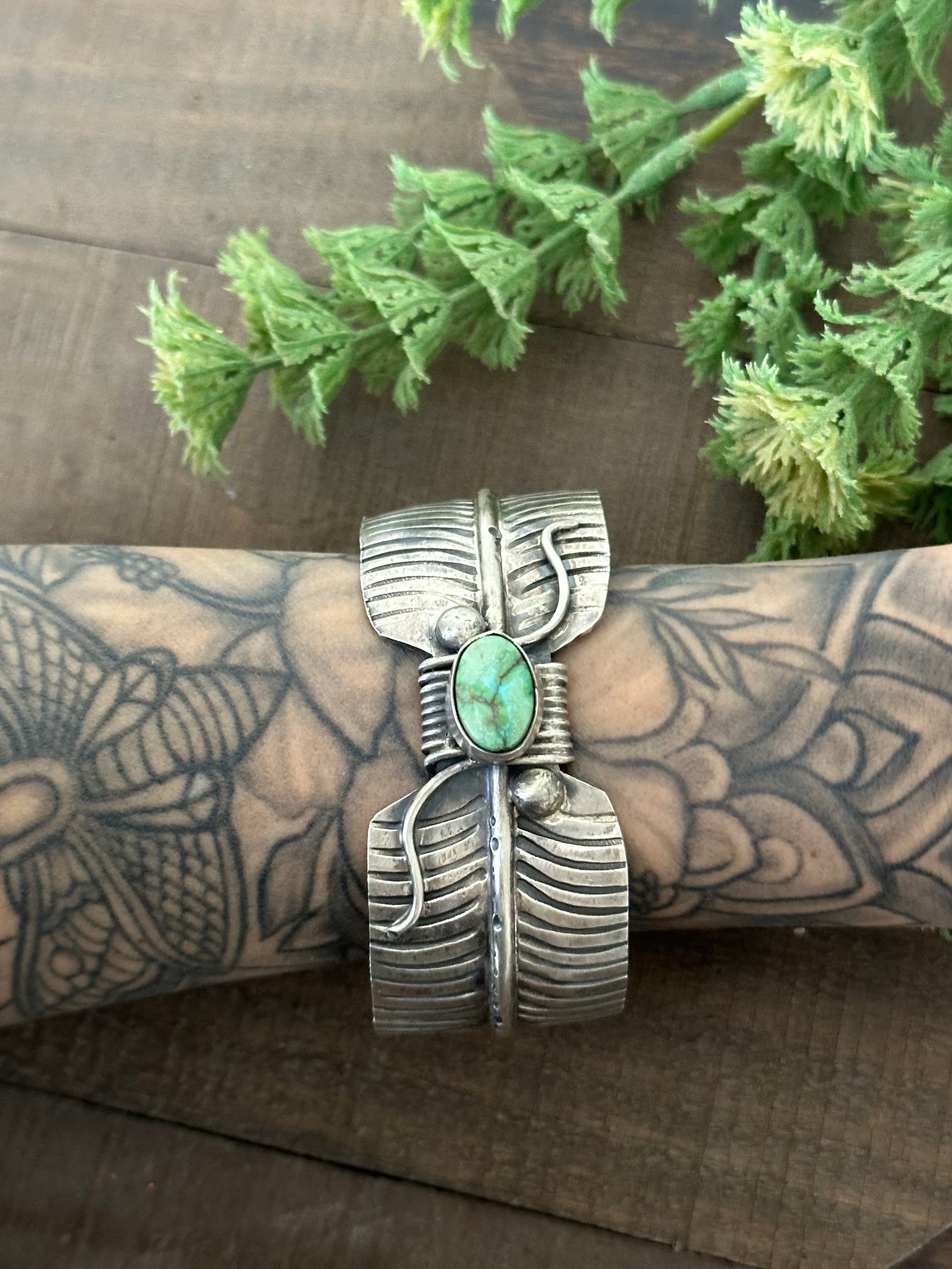 Navajo Made Sonoran Gold Turquoise and Sterling Silver Cuff Bracelet