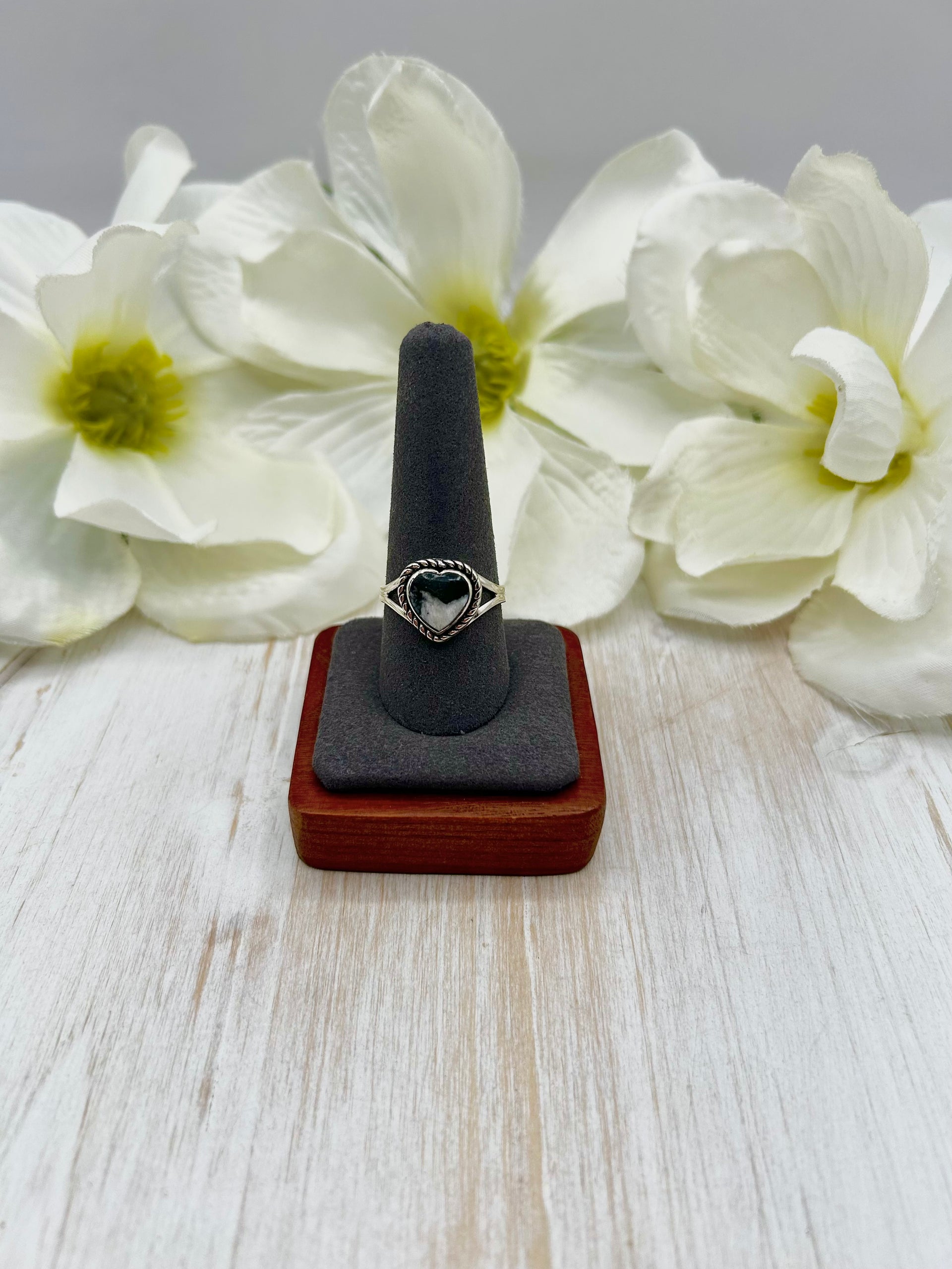 Navajo Made White Buffalo & Sterling Silver Ring Size 9.75