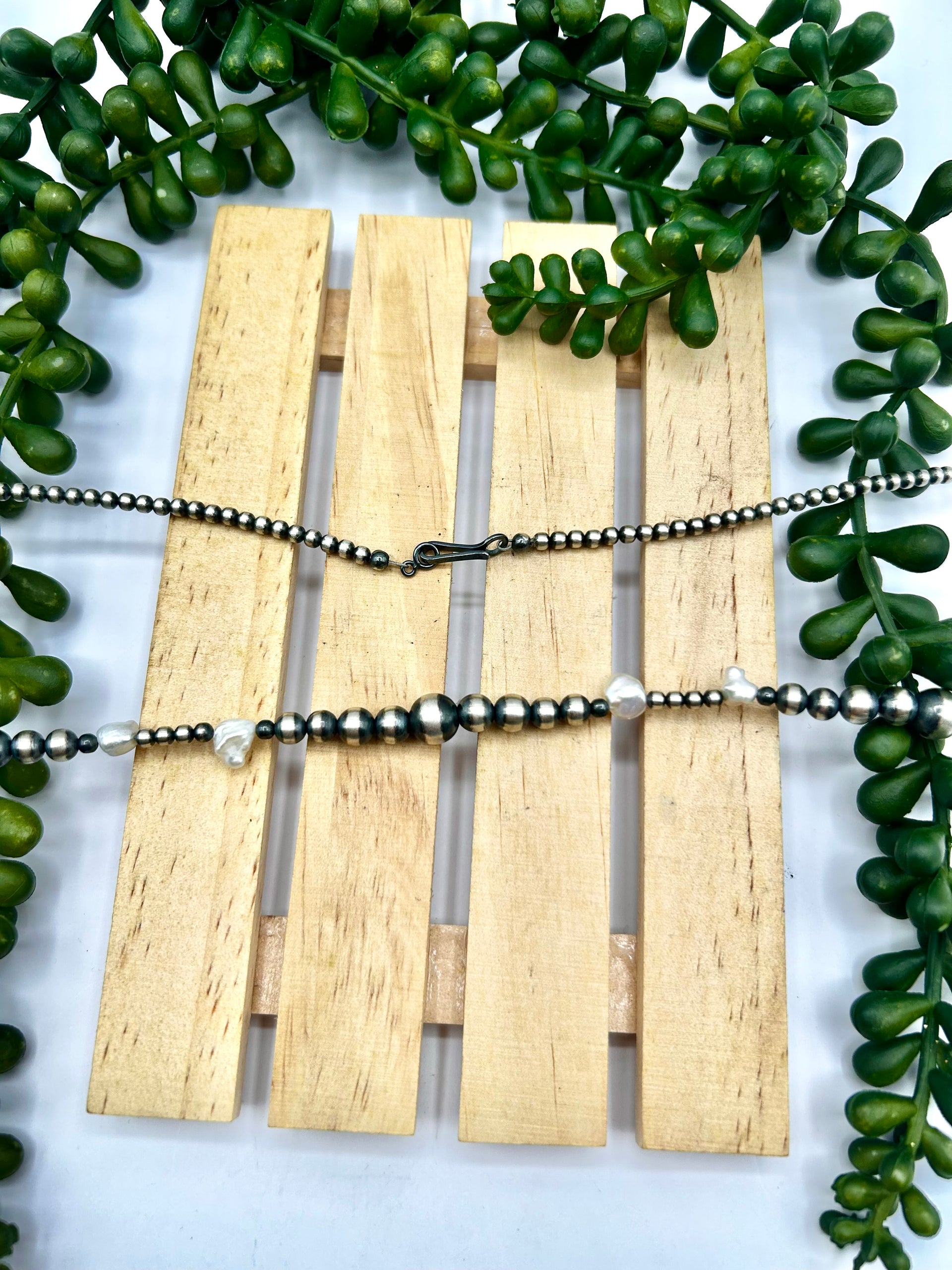 Navajo Made Strung Fresh Water Pearl & Sterling Silver Necklace