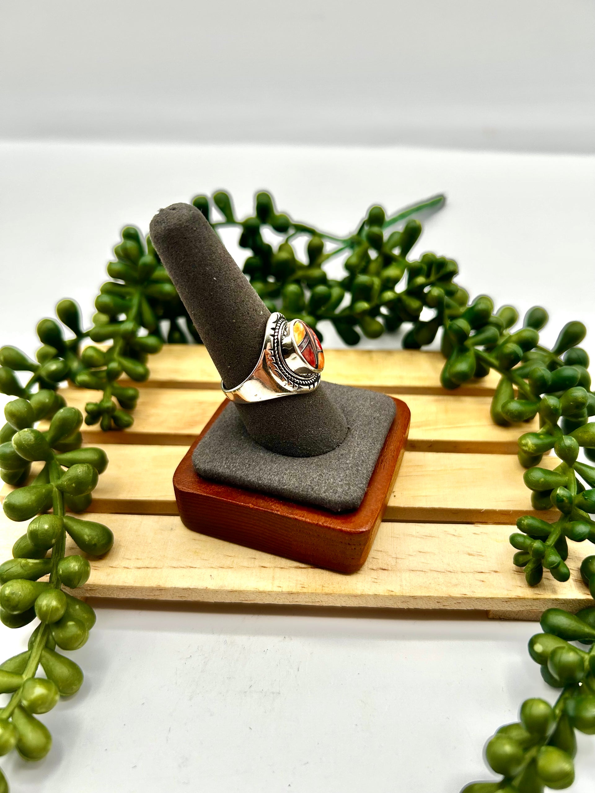 Navajo Made Spiny Oyster & Sterling Silver Ring Size 9.5