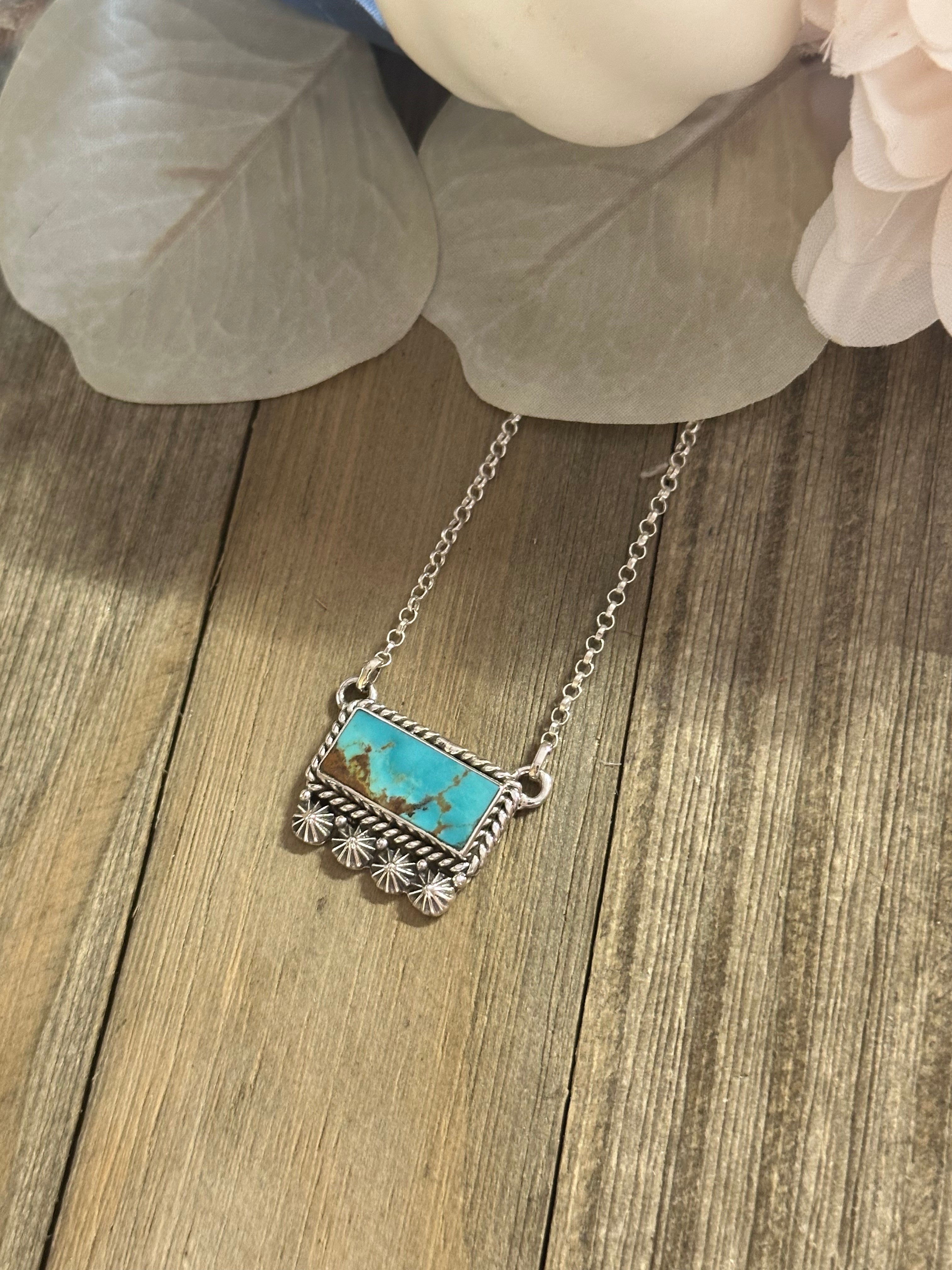 Southwest Handmade Kingman Turquoise & Sterling Silver Bar Necklace